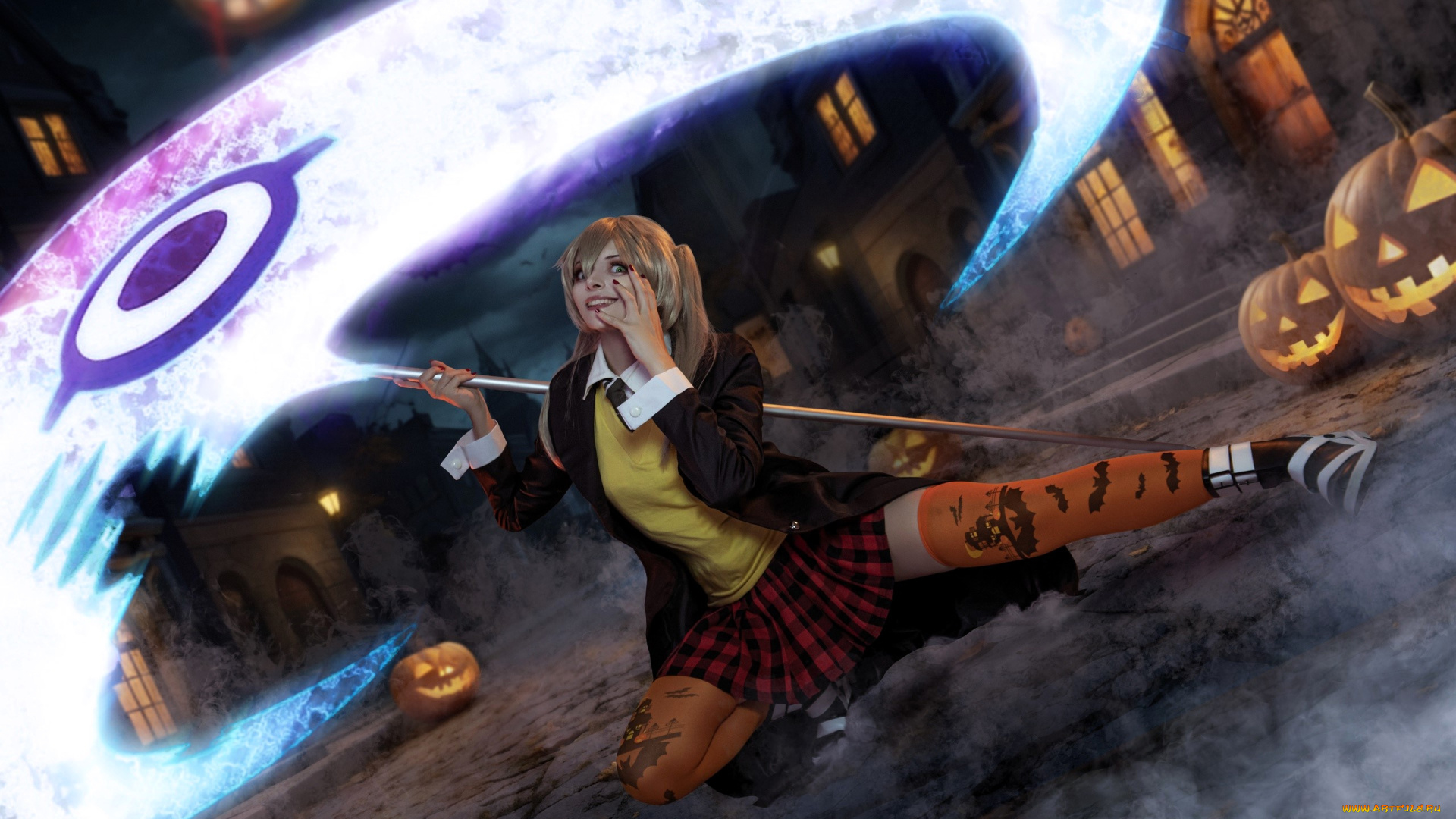 девушки, mari, aisu, образ, косплей, наряд, костюм, коса, улица, дома, тыквы