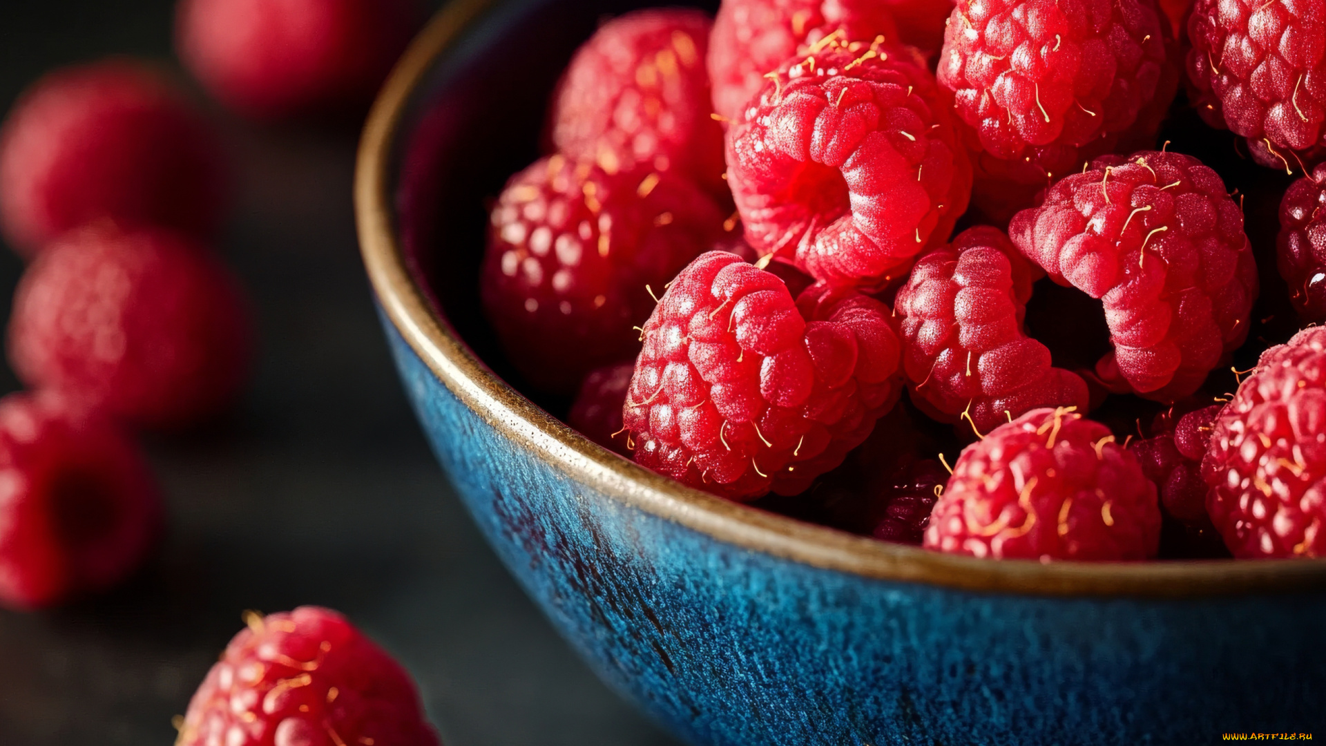 еда, малина, миска, спелая, макро