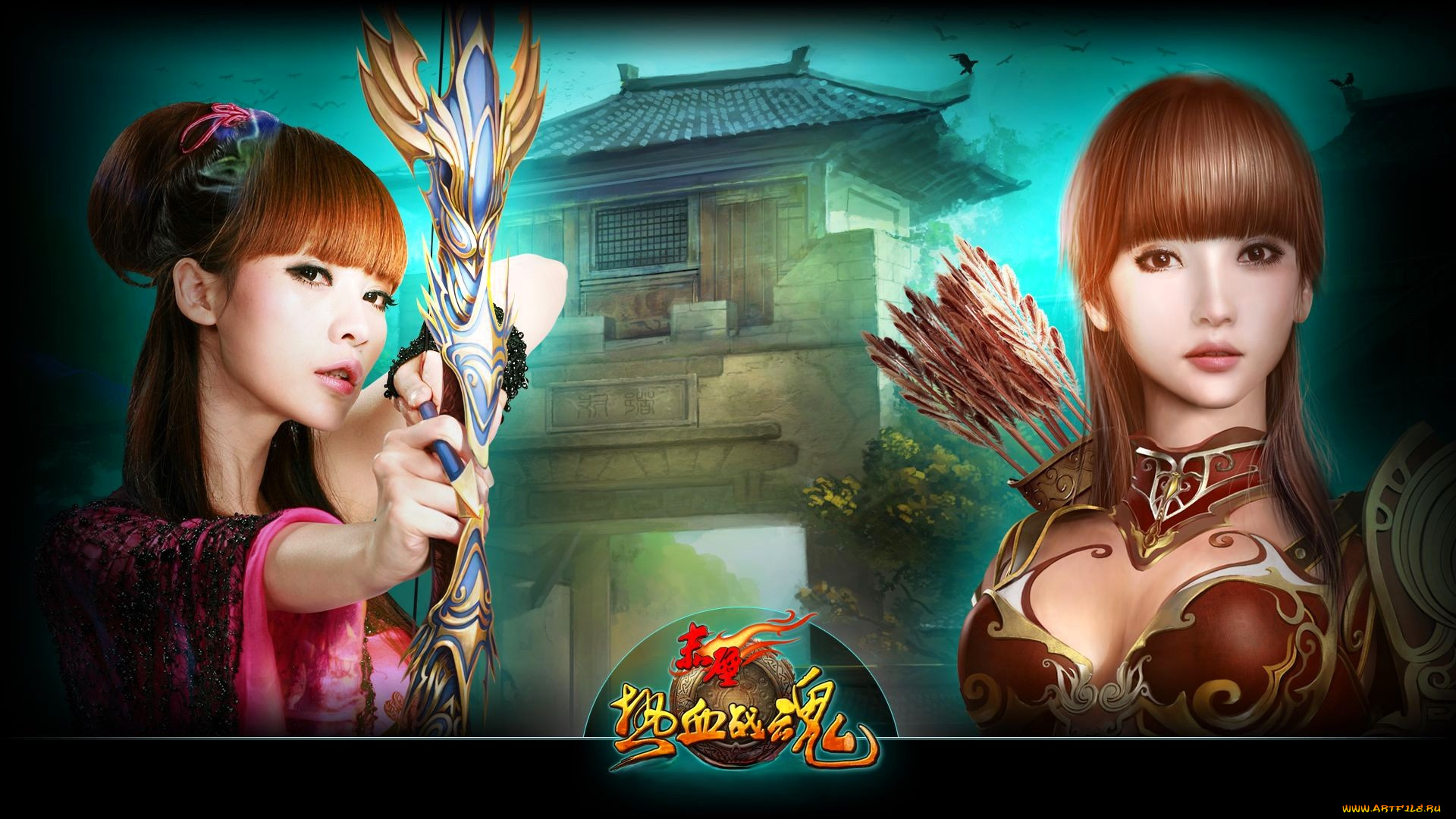 видео, игры, red, cliff, девушки, лучницы, лук, стрелы, крепость