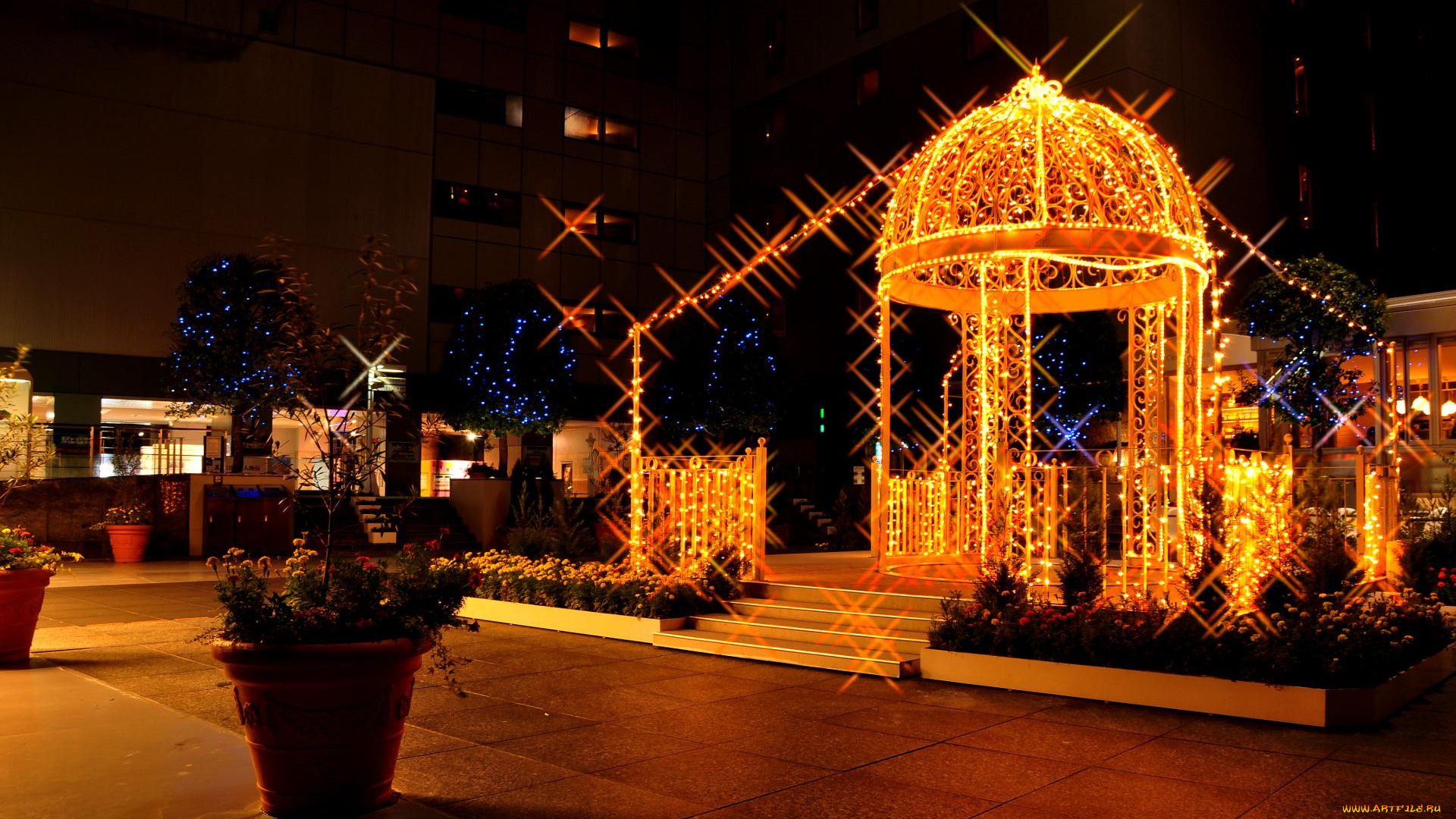 города, огни, ночного