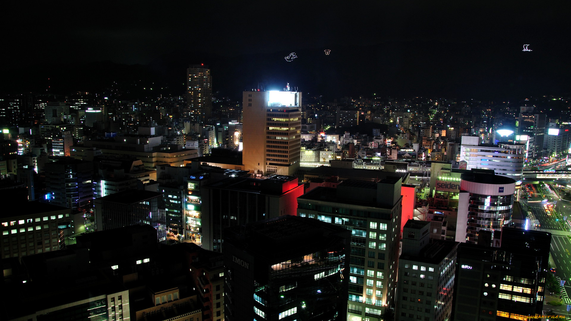 города, огни, ночного