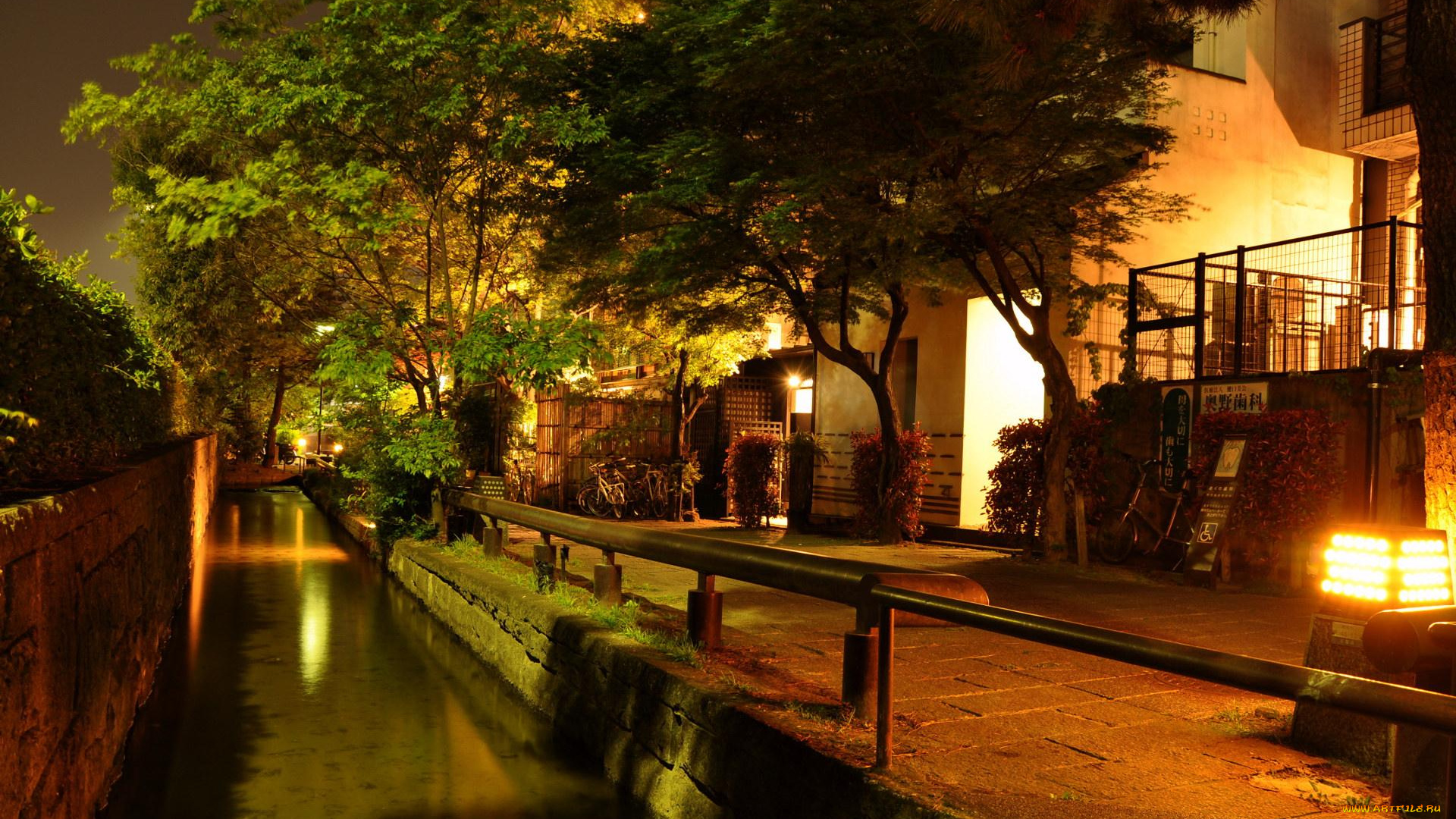 города, огни, ночного, kyoto