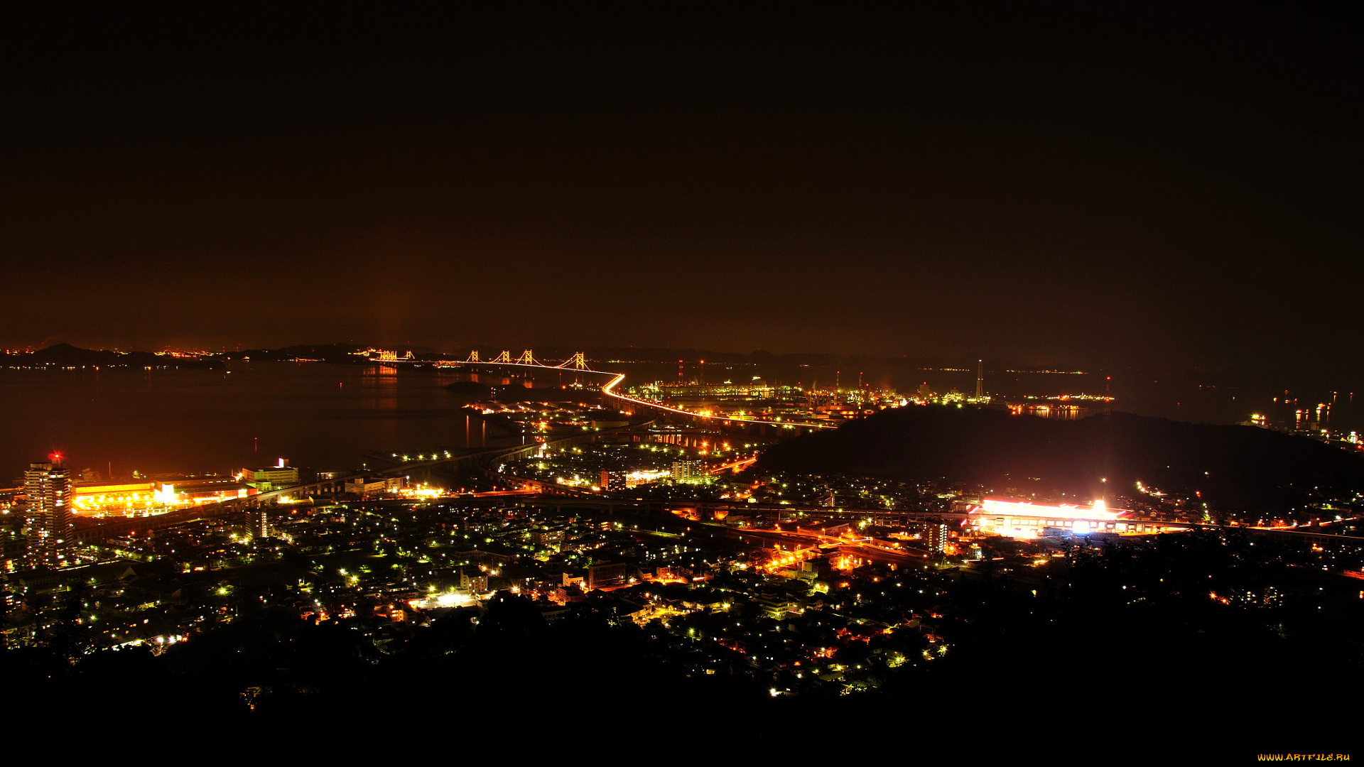 города, огни, ночного, kyoto