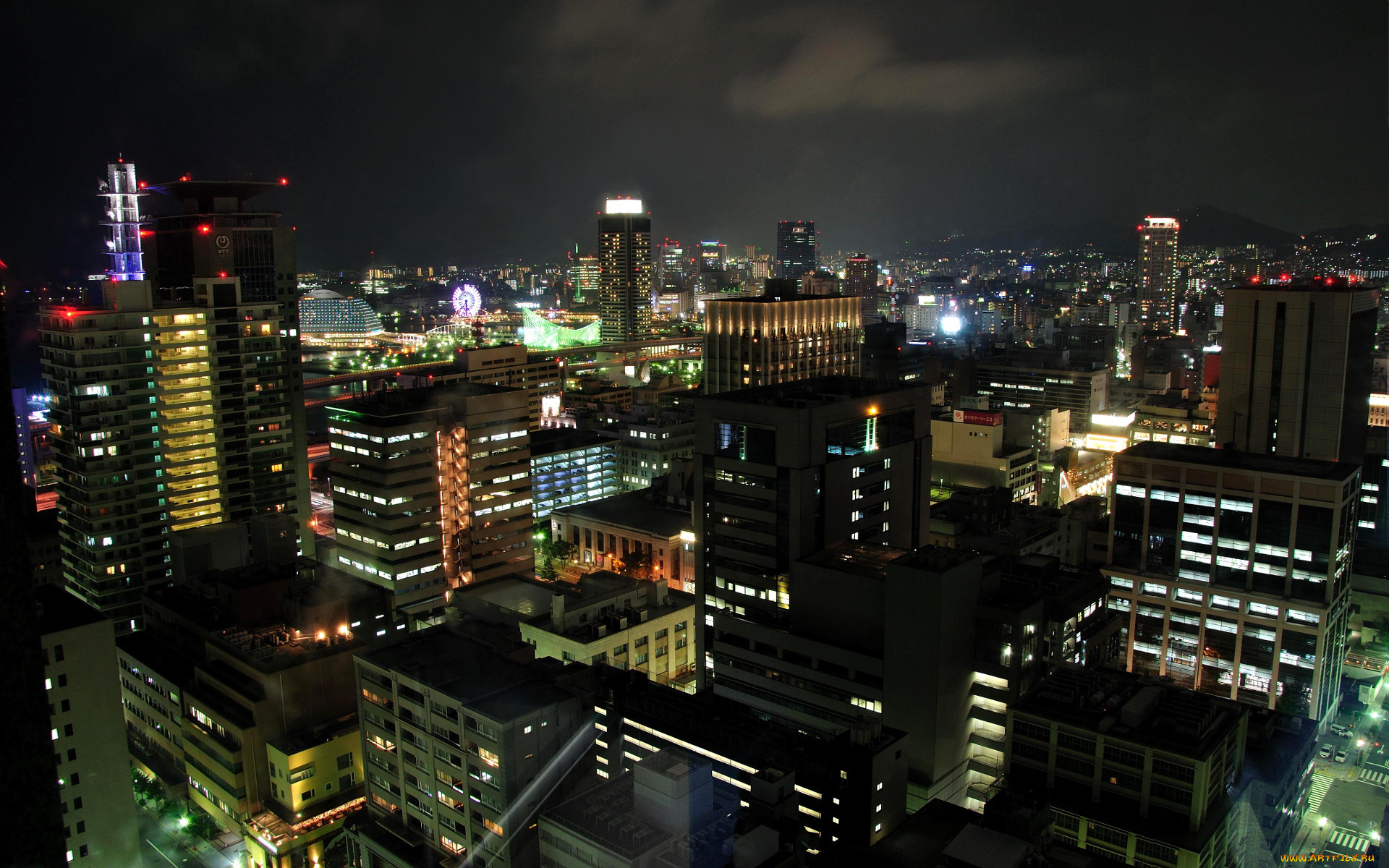 города, огни, ночного