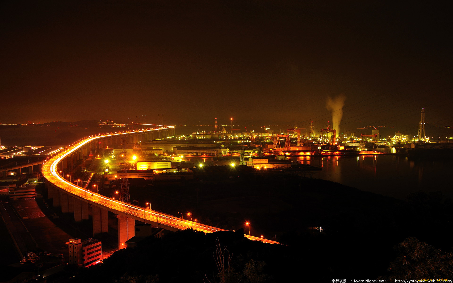 города, огни, ночного, kyoto