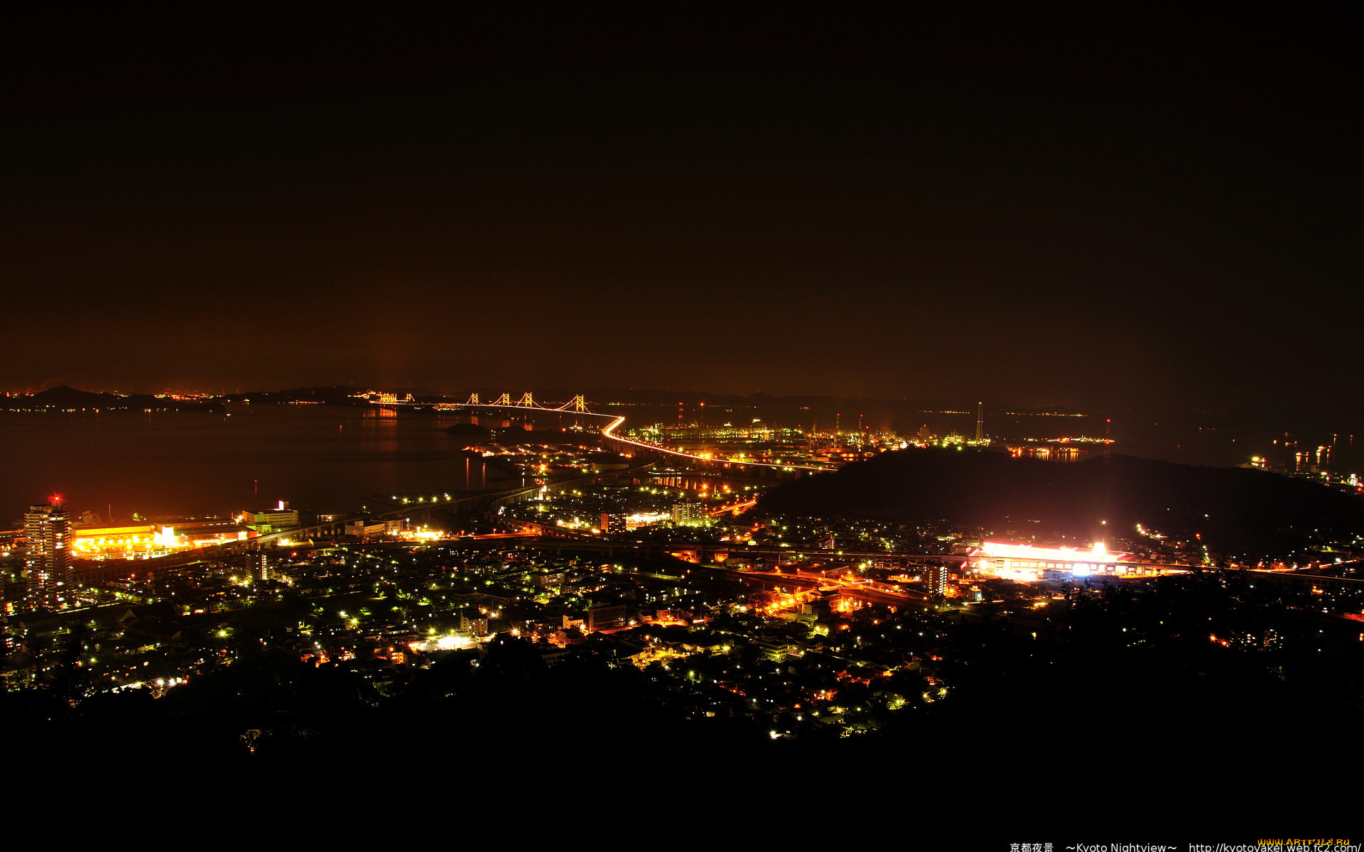 города, огни, ночного, kyoto