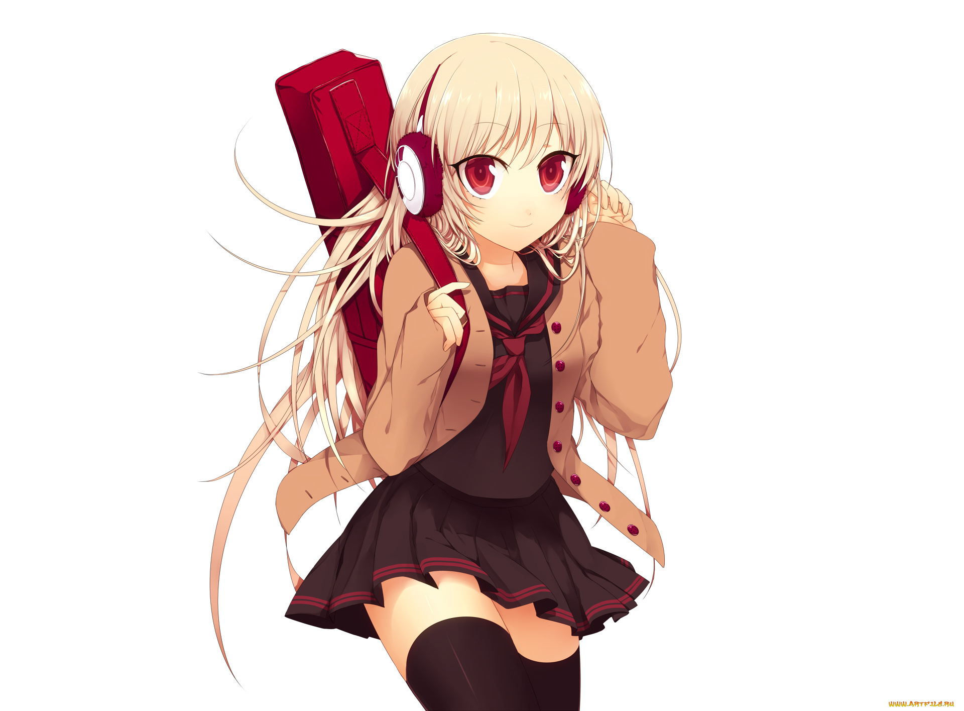 аниме, headphones, instrumental, девушка, наушники, футляр, форма