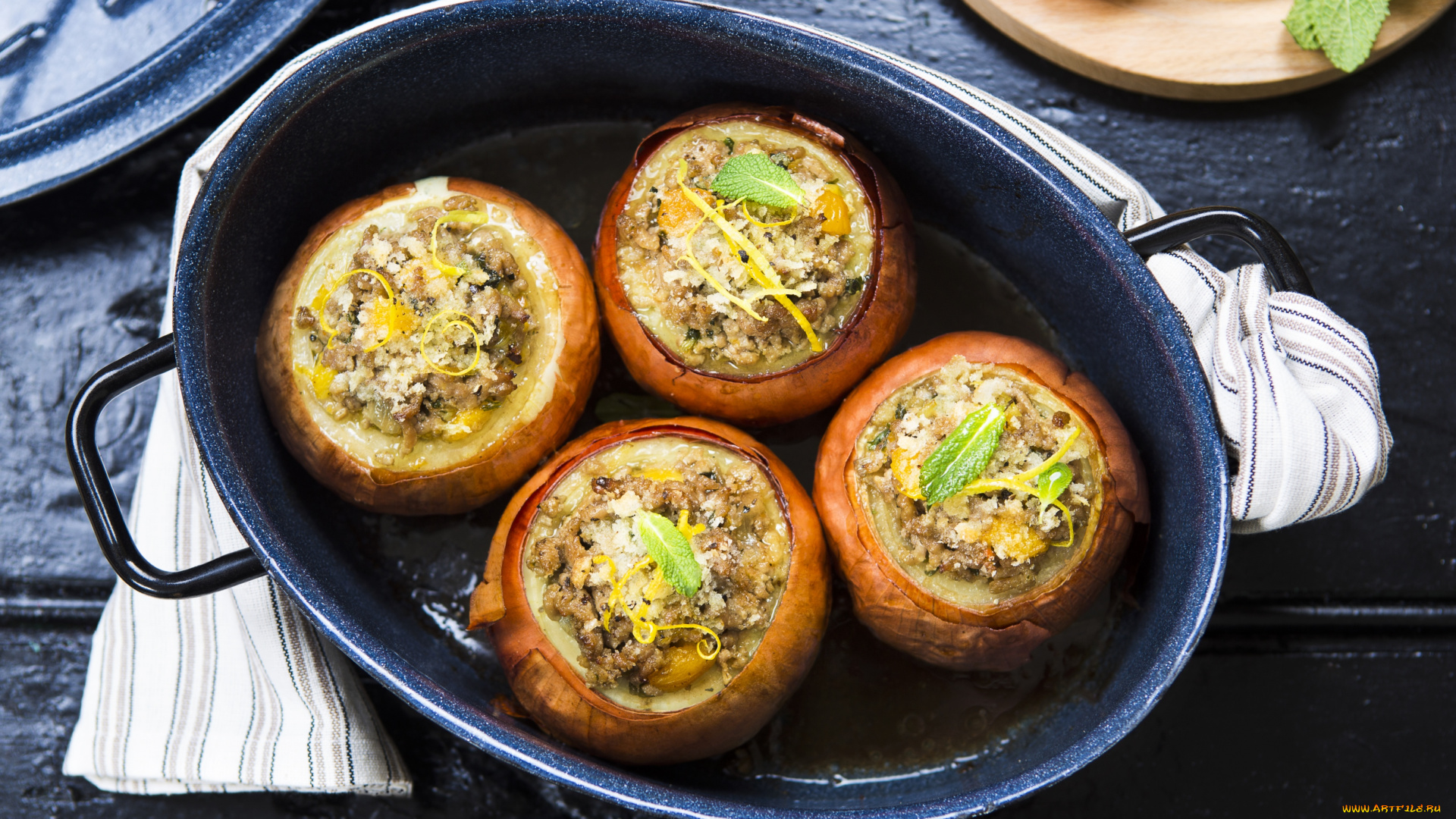 еда, вторые, блюда, запеченый, лук, начинка