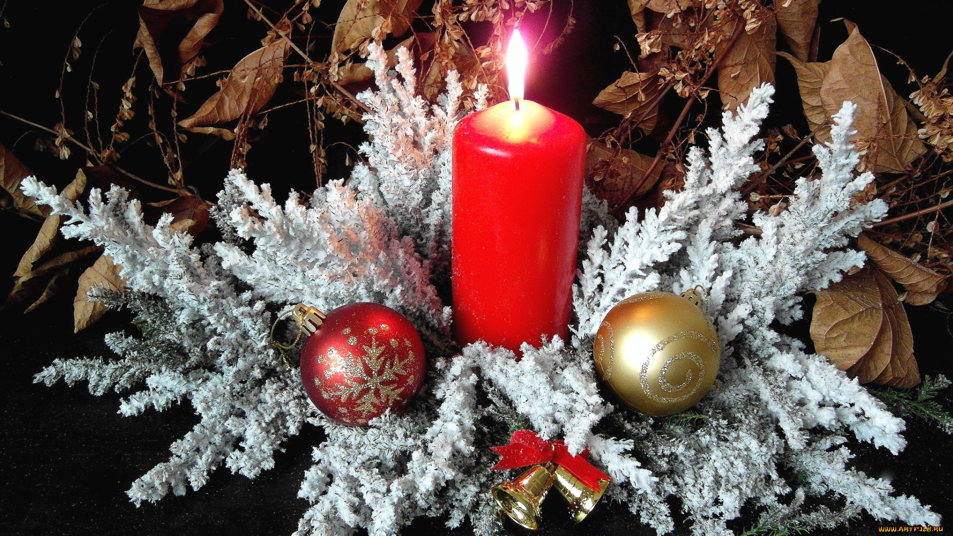 праздничные, новогодние, свечи, пламя, шары