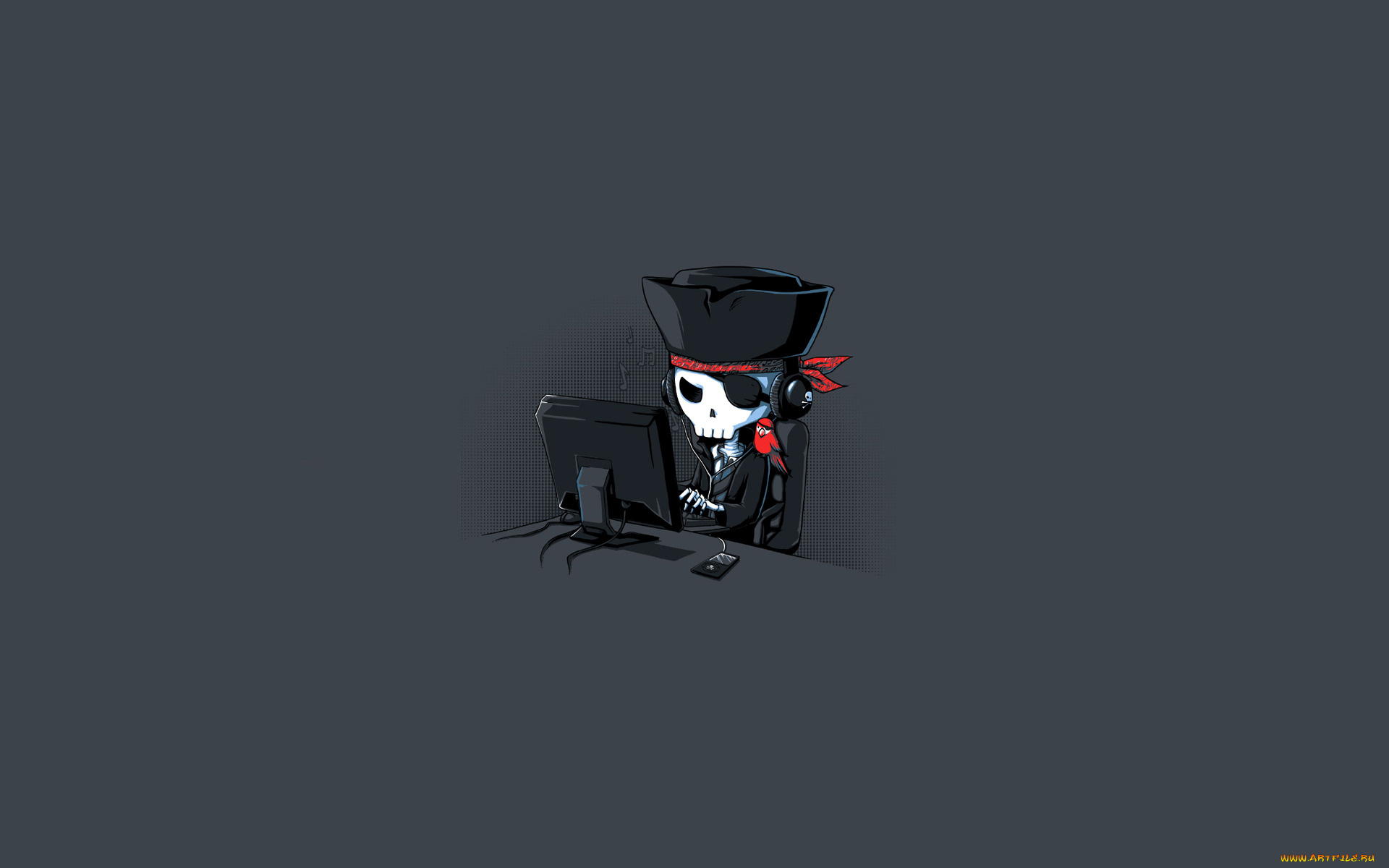 рисованные, минимализм, череп, монитор