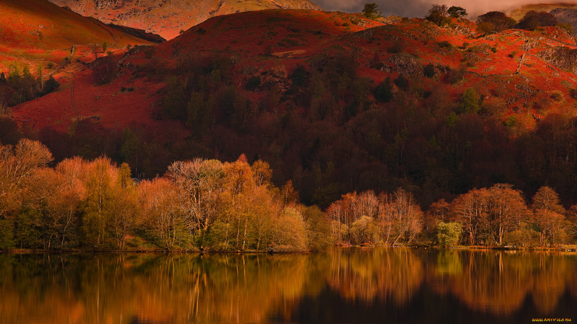 природа, реки, озера, озеро, отражение, осень, горы, тучи, деревья