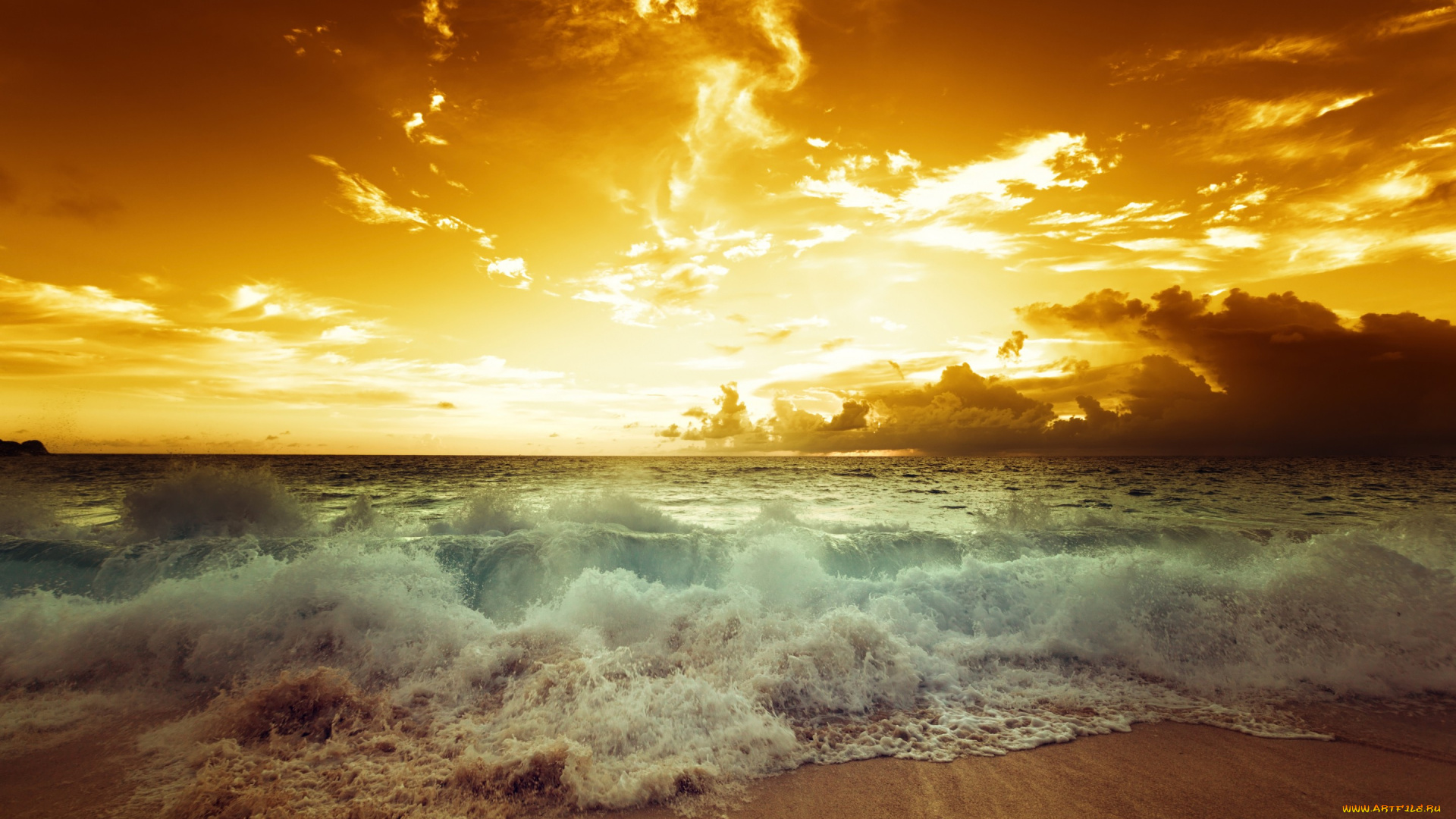 природа, восходы, закаты, пляж, море, beach, sea, sunset, seascape, волны, закат