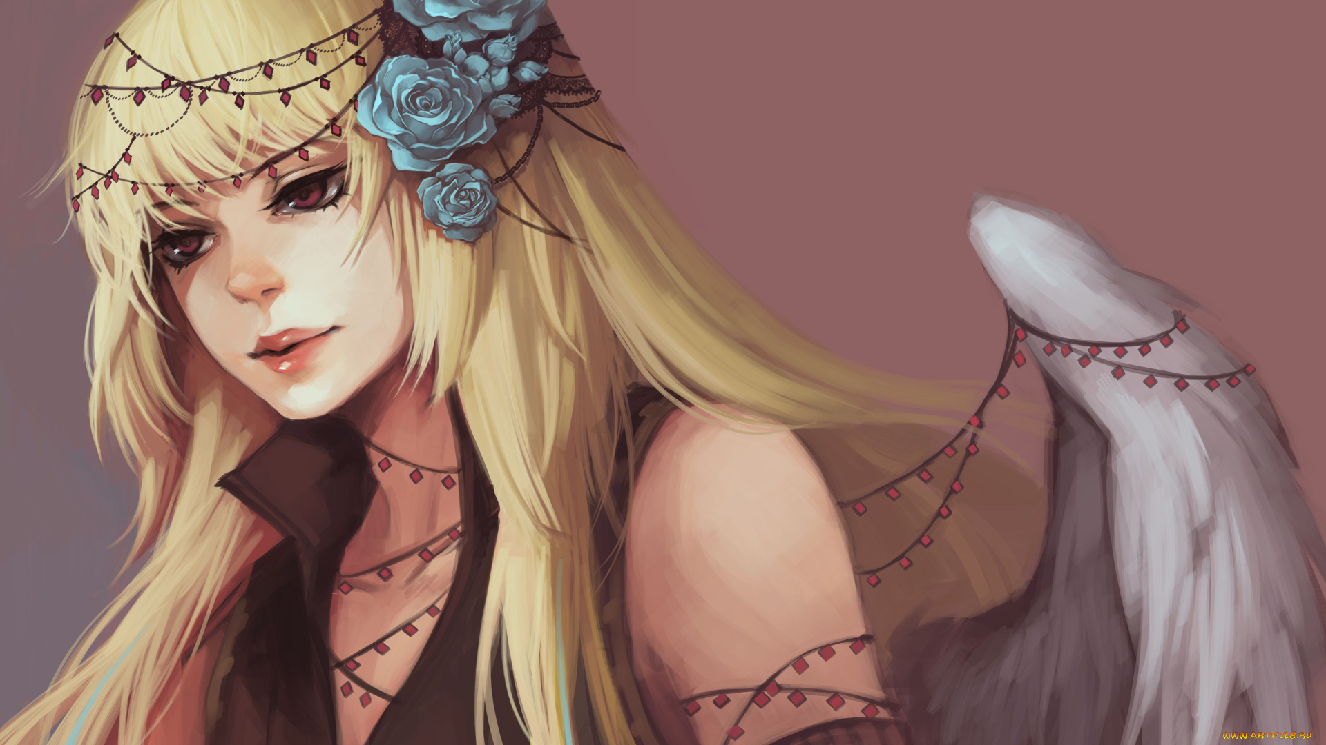 аниме, ангелы, , демоны, роза, девушка, ангел, арт