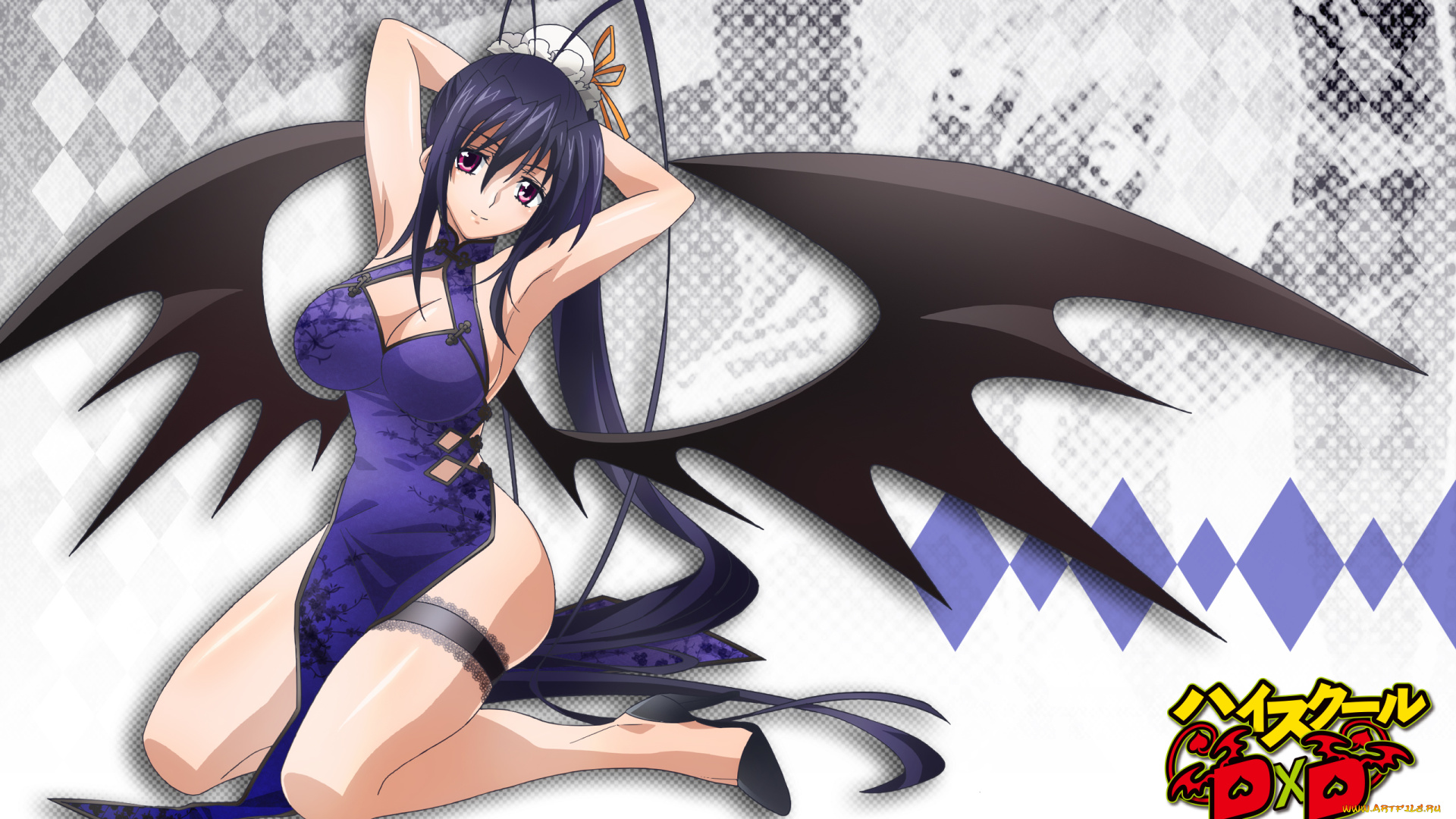 аниме, highschool, dxd, девушка, крылья, арт, tagme, artist, himejima, akeno, highschool, dxd