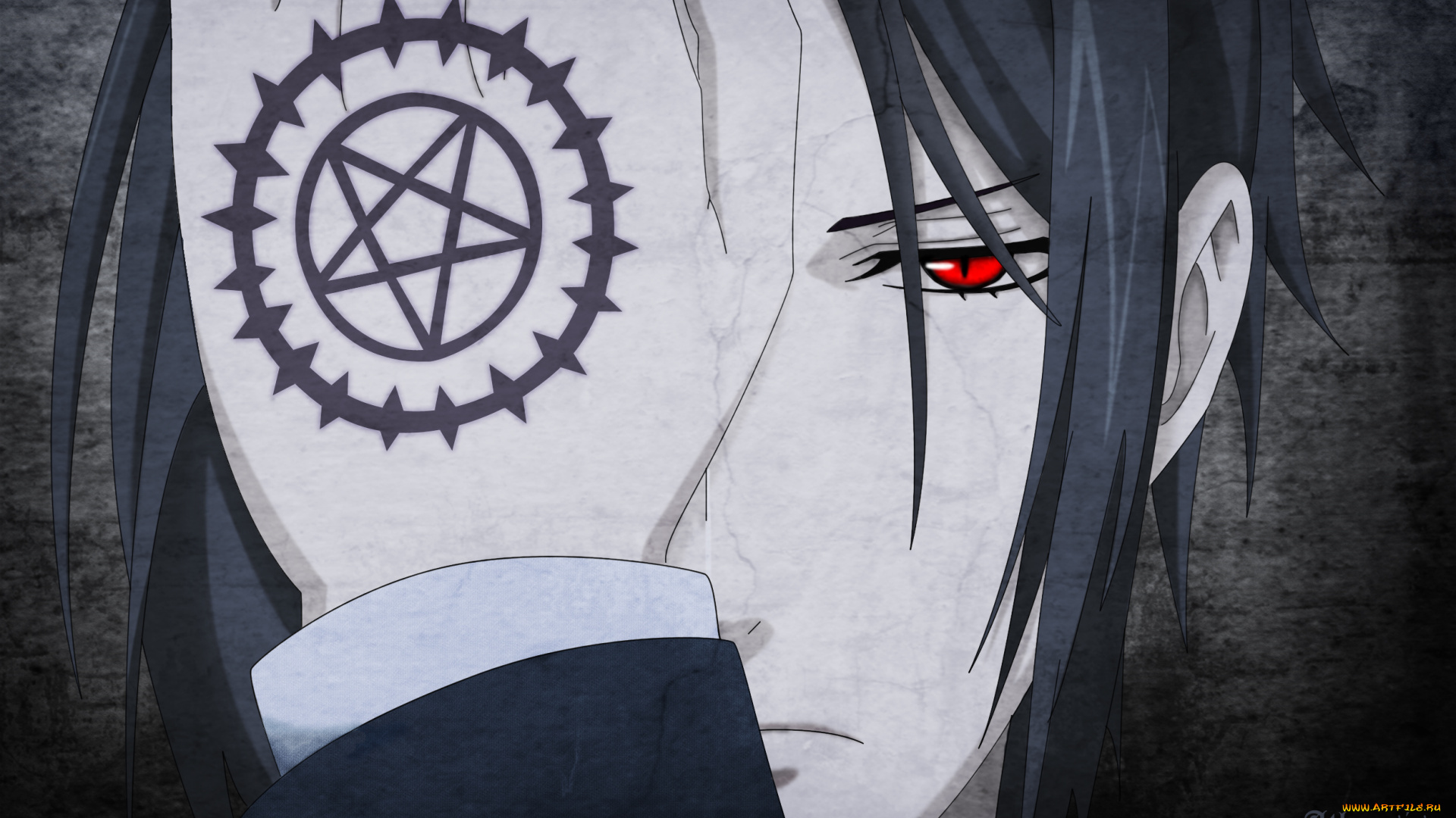 аниме, kuroshitsuji, себастьян, михаэлис, взгляд, печать, рука, арт, демон