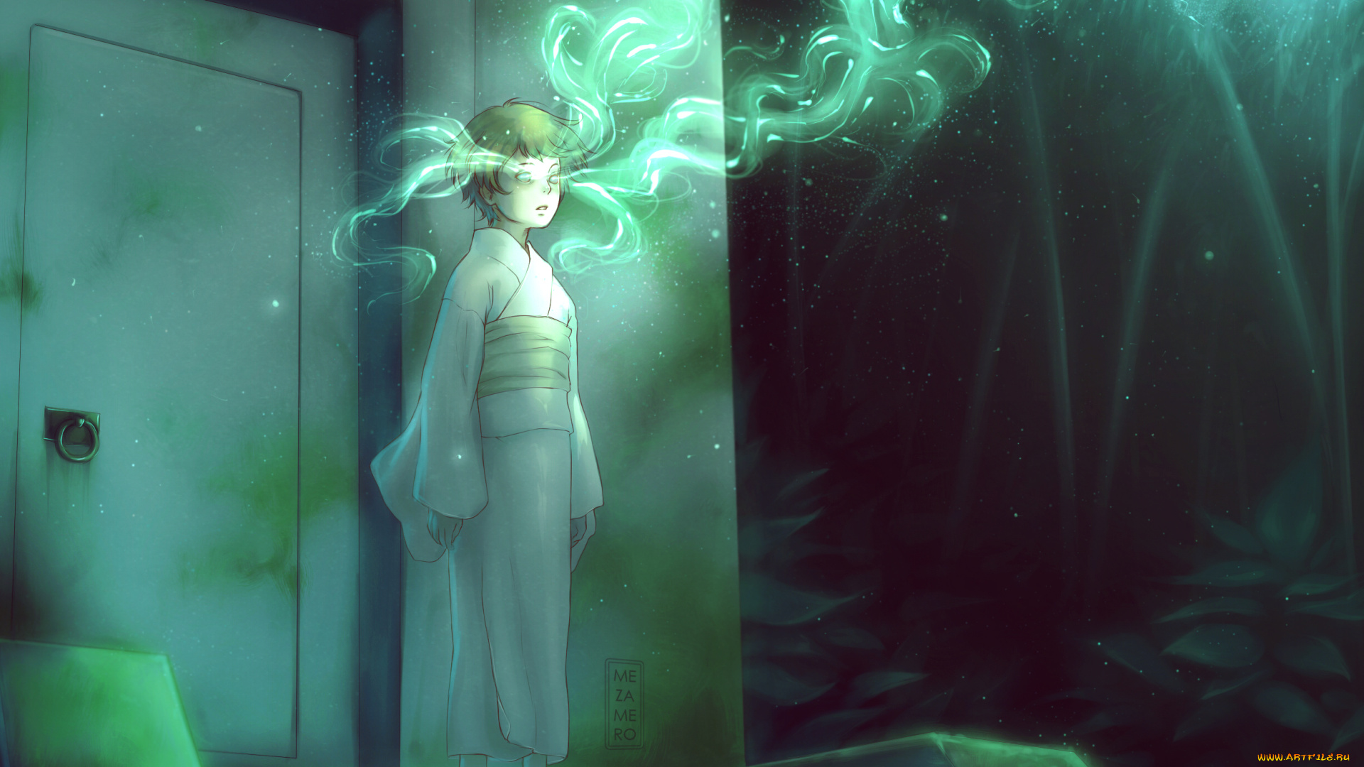аниме, mushishi, арт, mezamero, мальчик