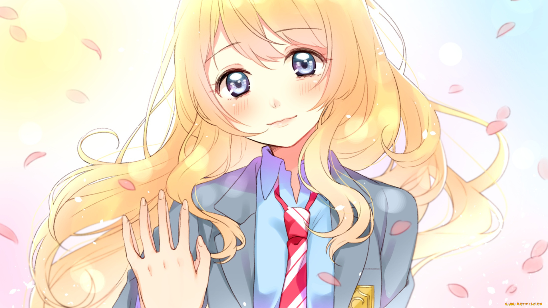 аниме, shigatsu, wa, kimi, no, uso, miyazono, kawori, взгляд, nerunnn, девочка, shigatsu, wa, kimi, no, uso, арт