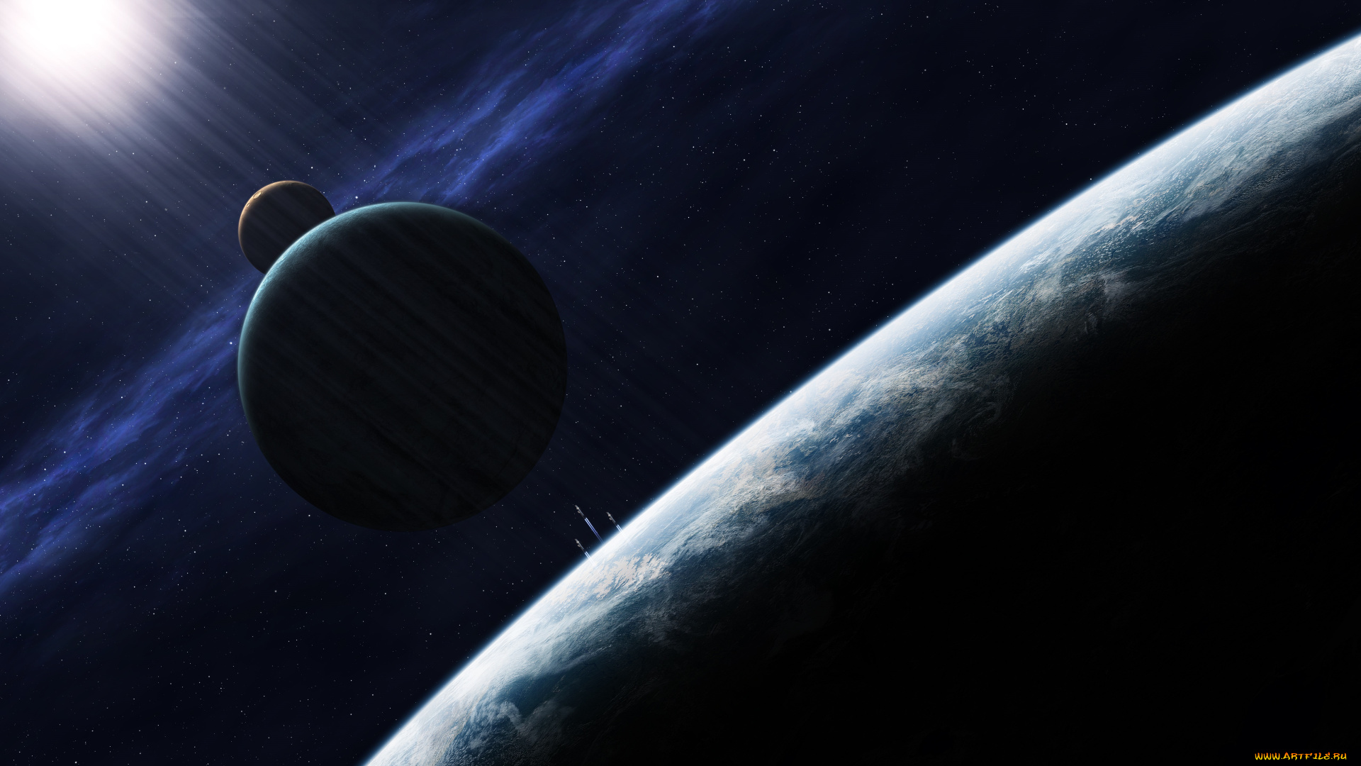 космос, арт, звезды, планеты, галактика, вселенная