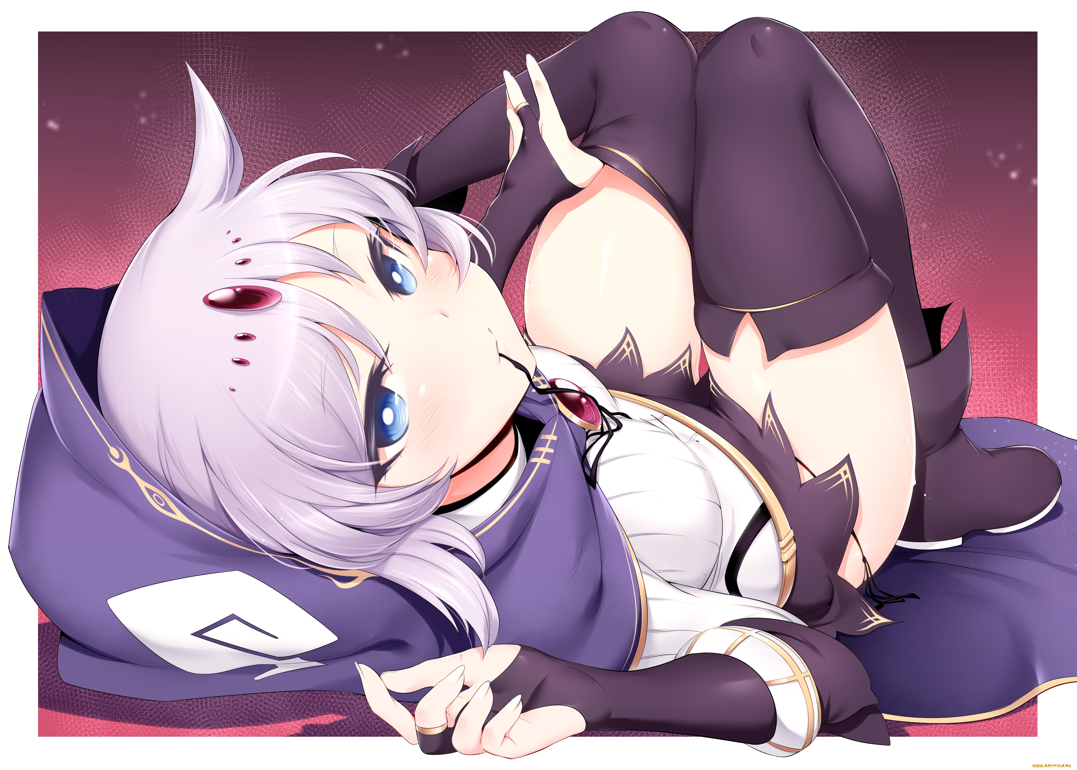 аниме, unknown, , другое, румянец, короткие, волосы, голубые, глаза, капюшон, серые, взгляд, девушка, юбка, фон, сапоги, локоть