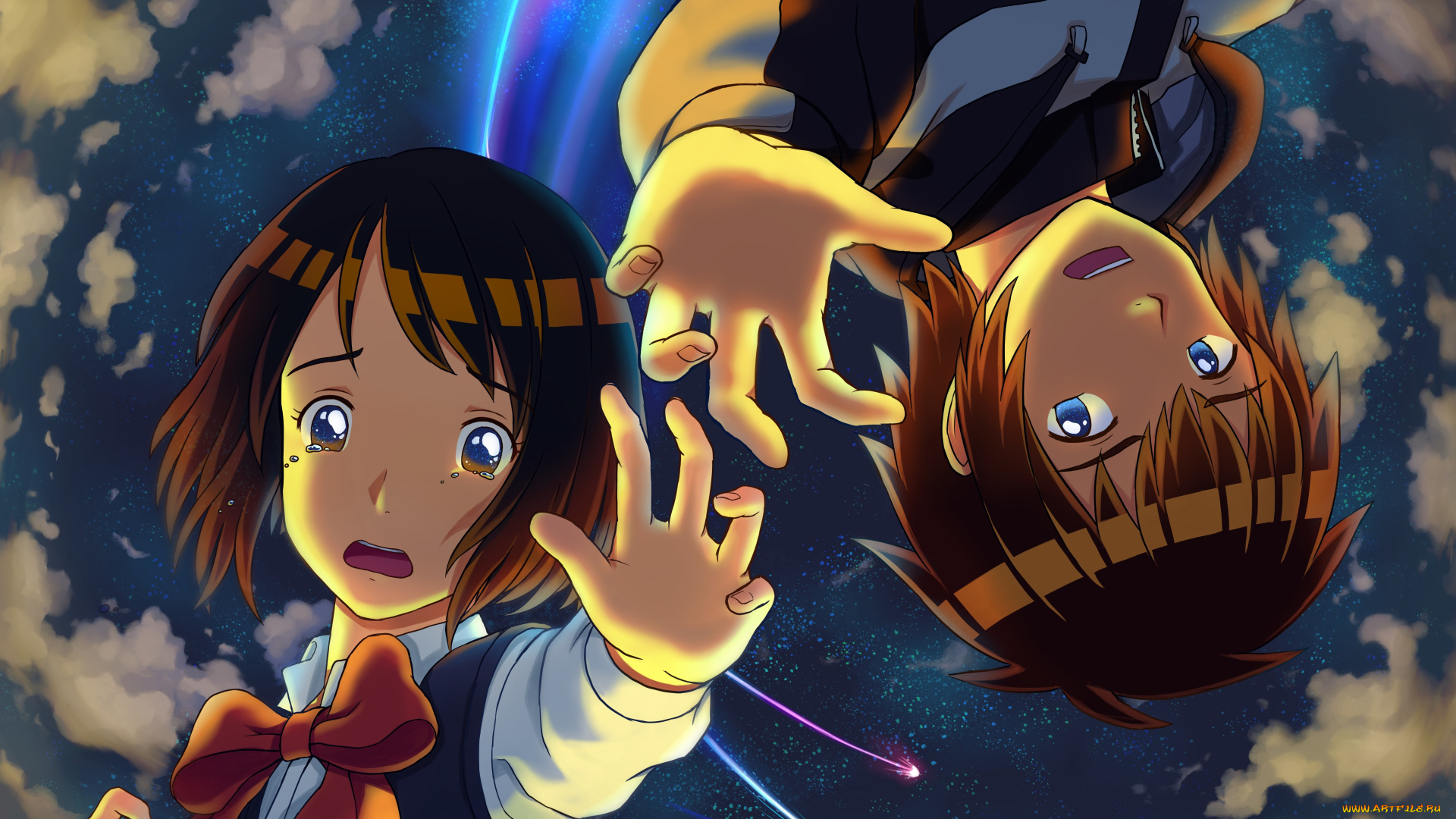 аниме, kimi, no, na, wa, взгляд, девушка, фон, парень