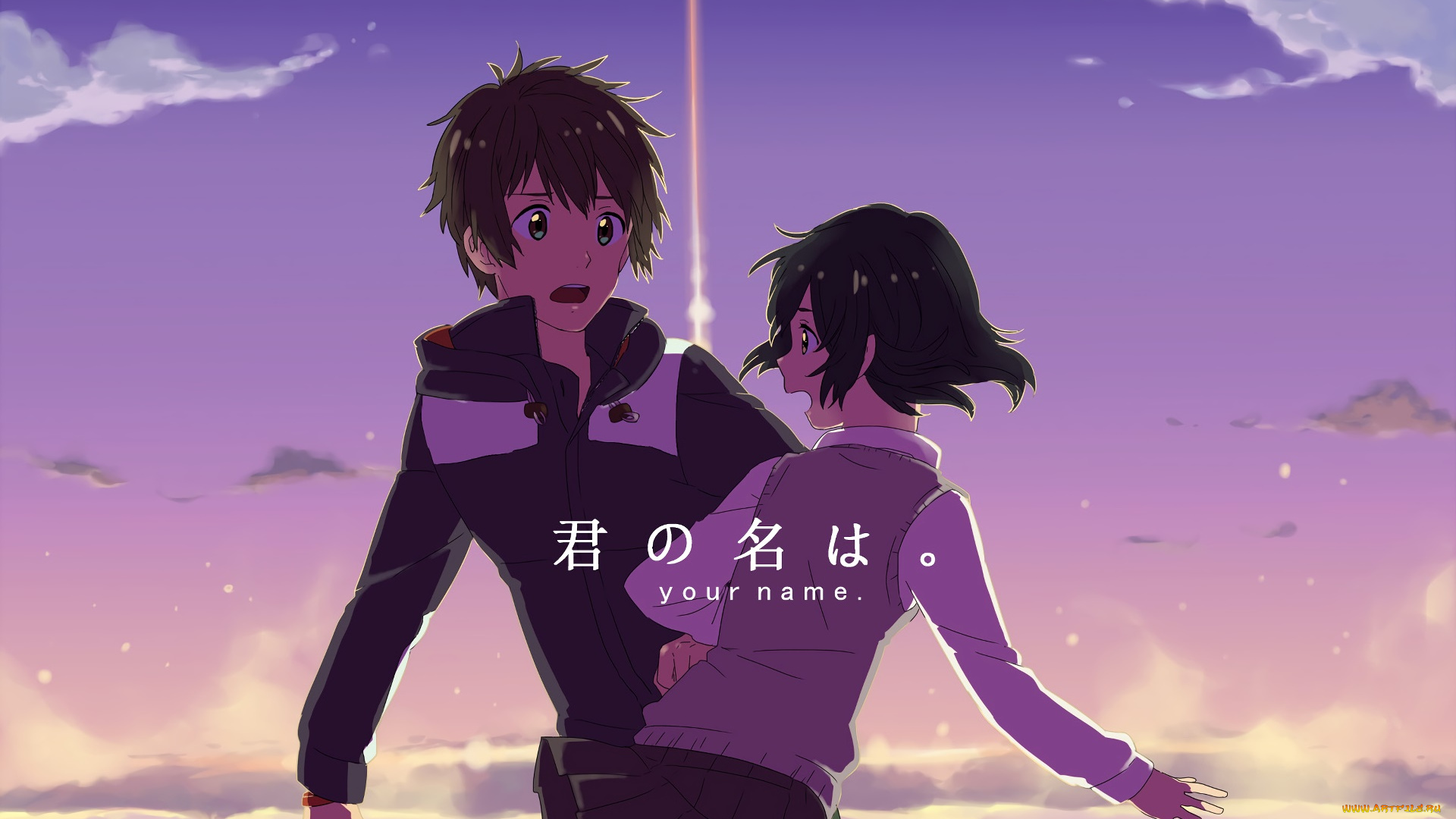 аниме, kimi, no, na, wa, взгляд, девушка, парень, фон