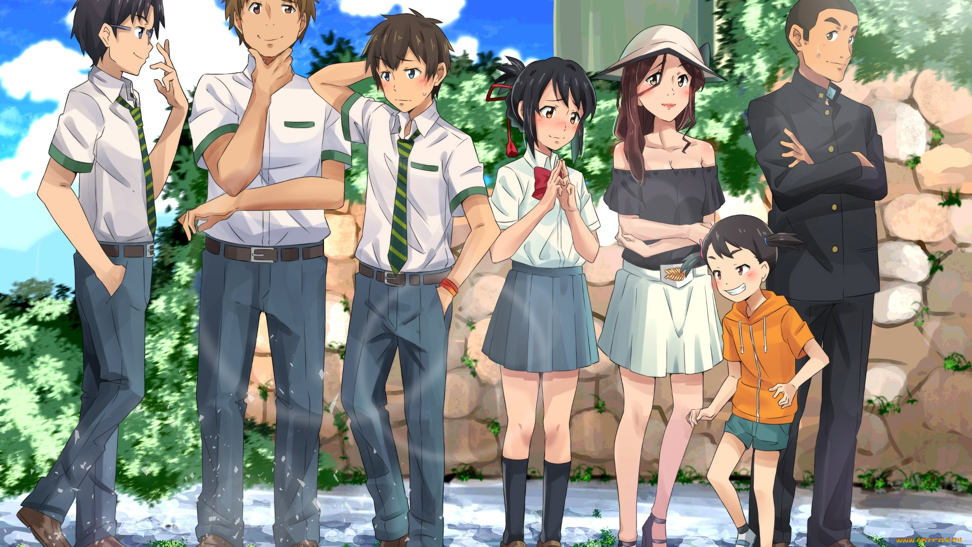 аниме, kimi, no, na, wa, взгляд, фон, парни, девушки