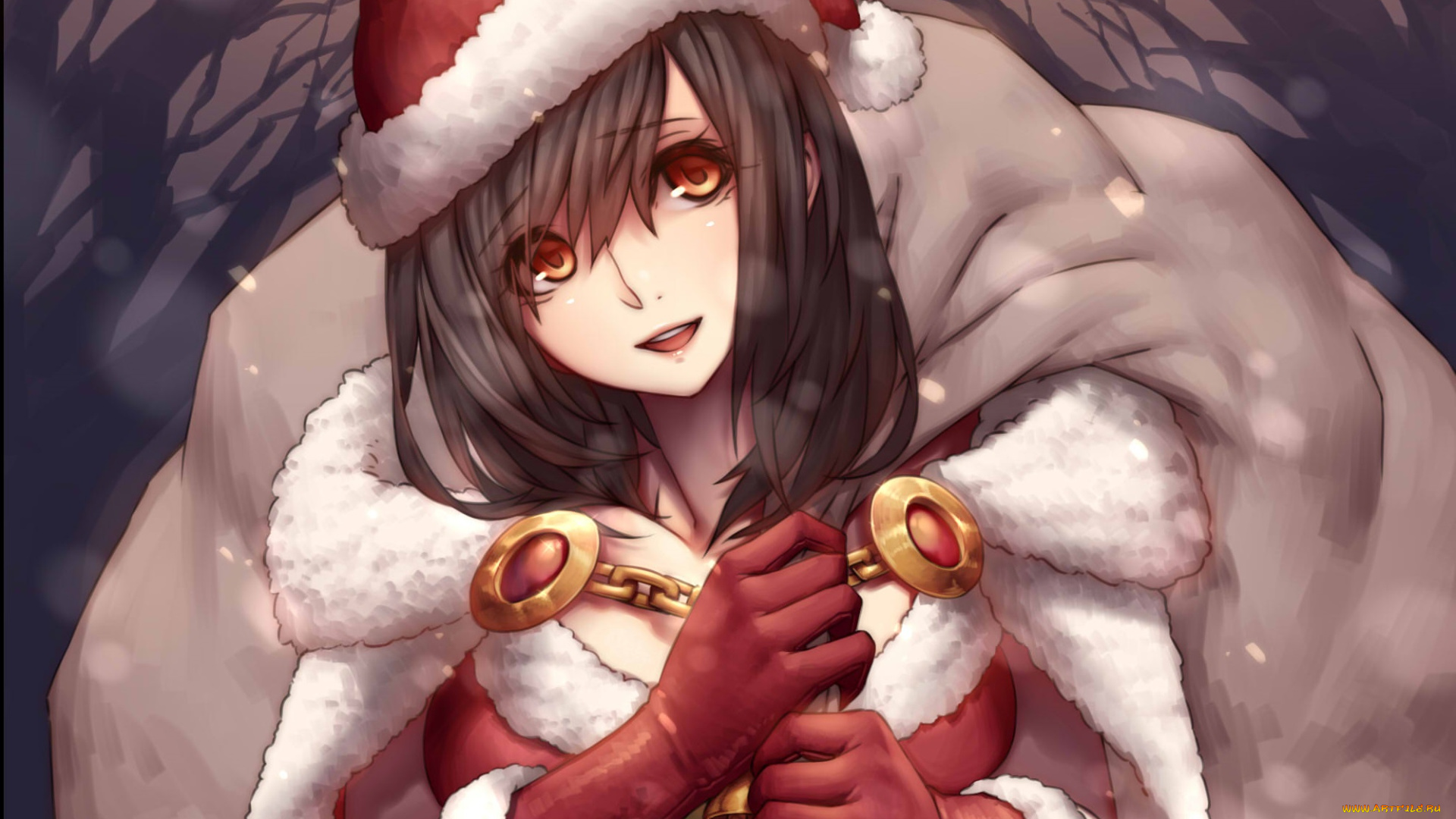 аниме, зима, , новый, год, , рождество, рождество, девушка