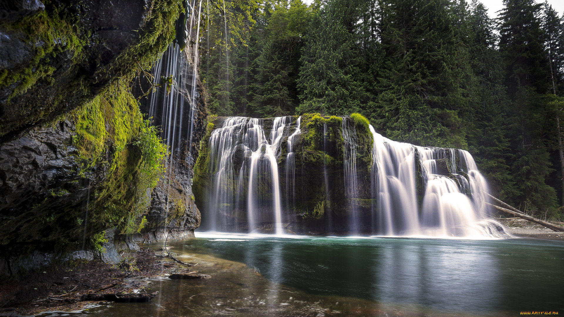 природа, водопады, лес, река, водопад