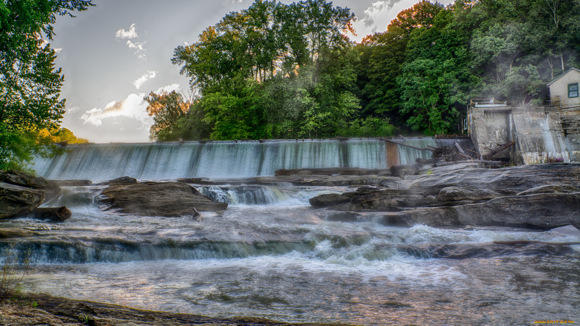 природа, водопады, лес, река, водопад