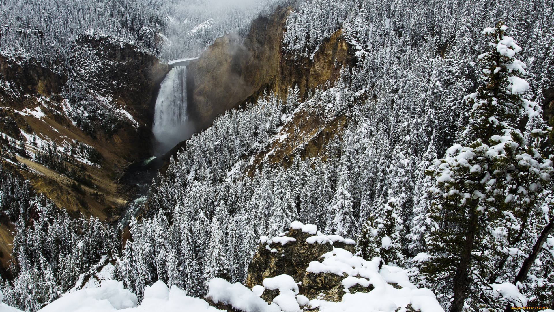 природа, водопады, лес, река, водопад