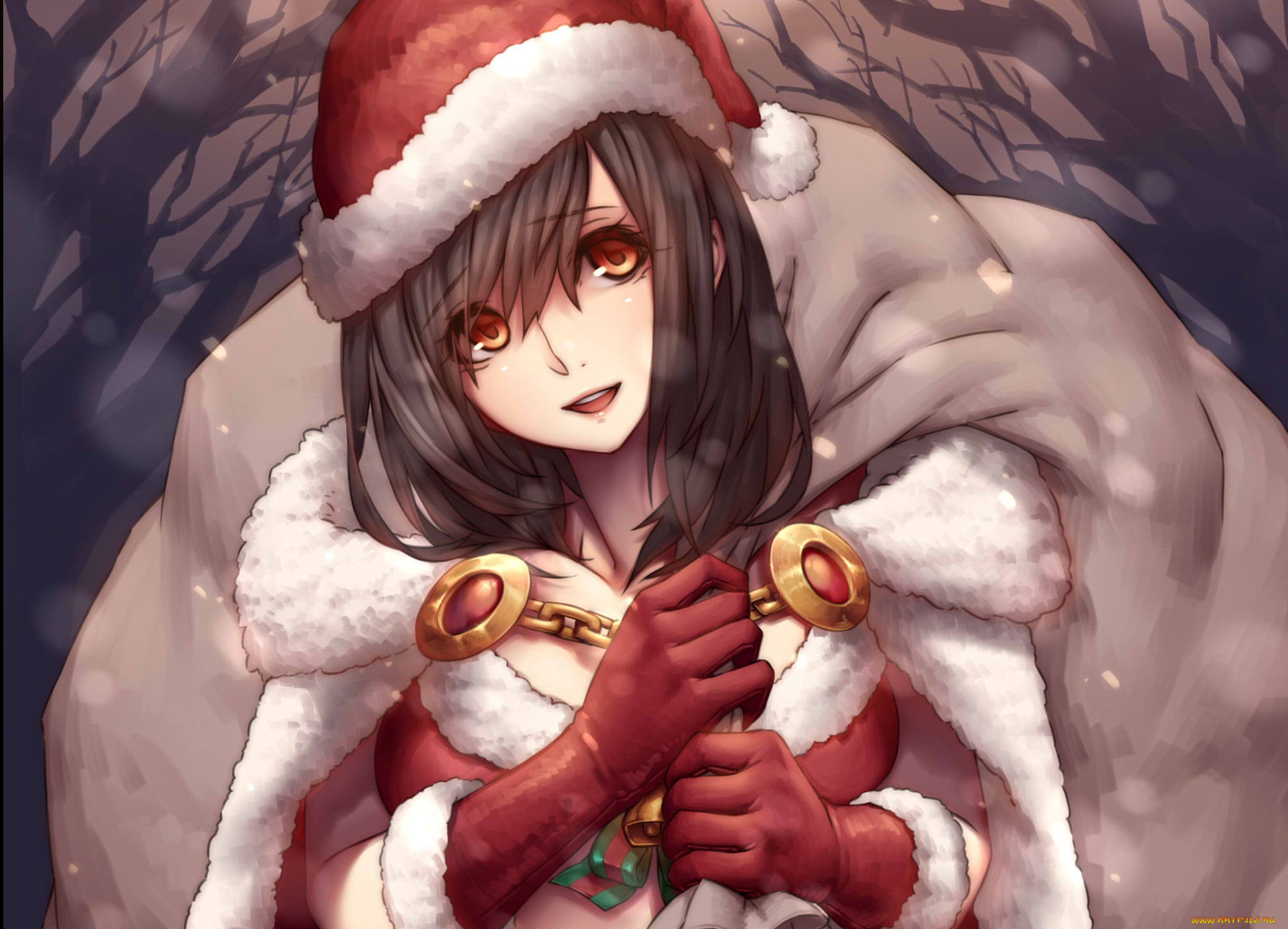 аниме, зима, , новый, год, , рождество, рождество, девушка
