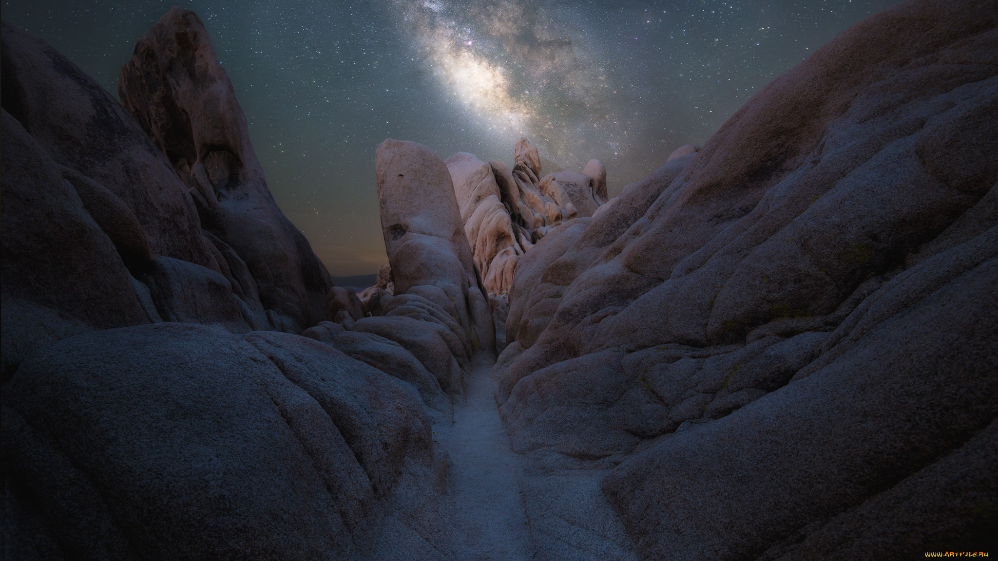 природа, горы, national, park, небо, joshua, tree, млечный, путь, ночь, камни