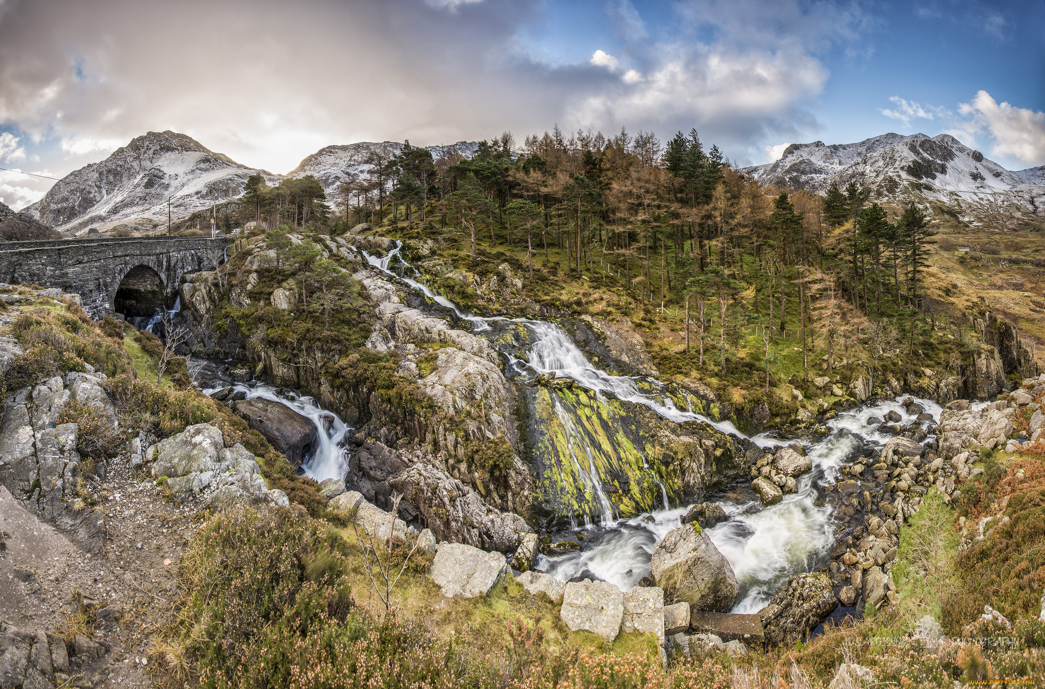 природа, водопады, лес, река, водопад