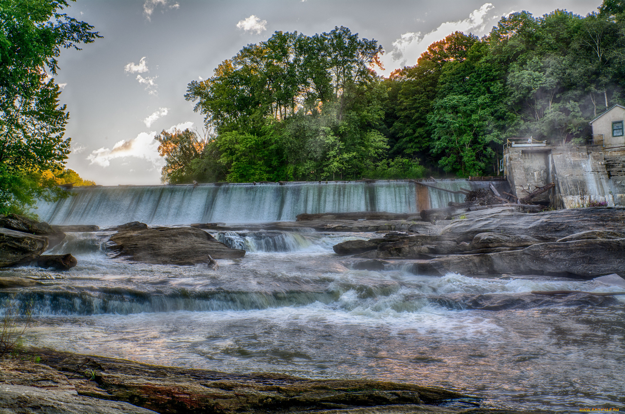природа, водопады, лес, река, водопад