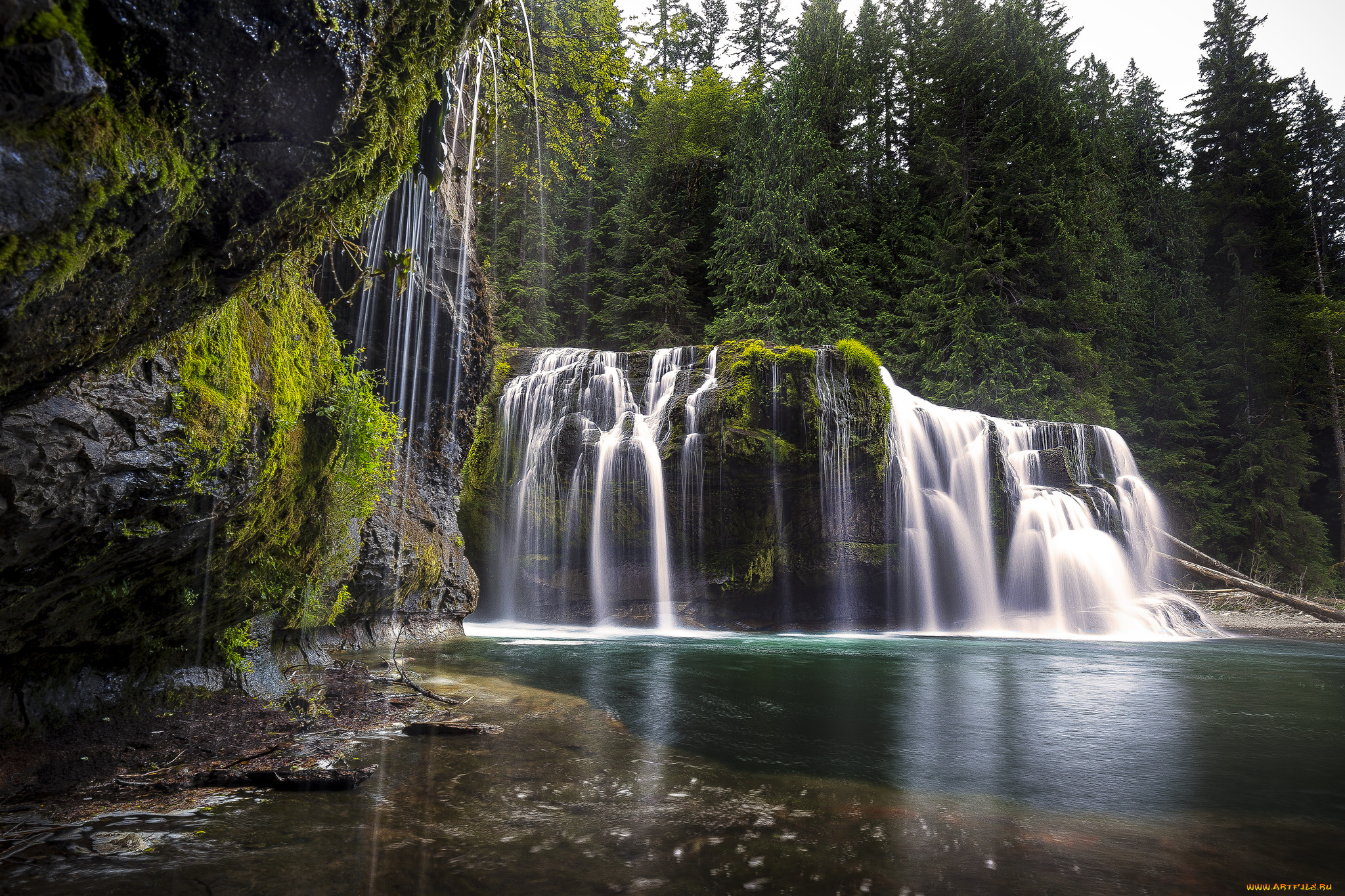 природа, водопады, лес, река, водопад