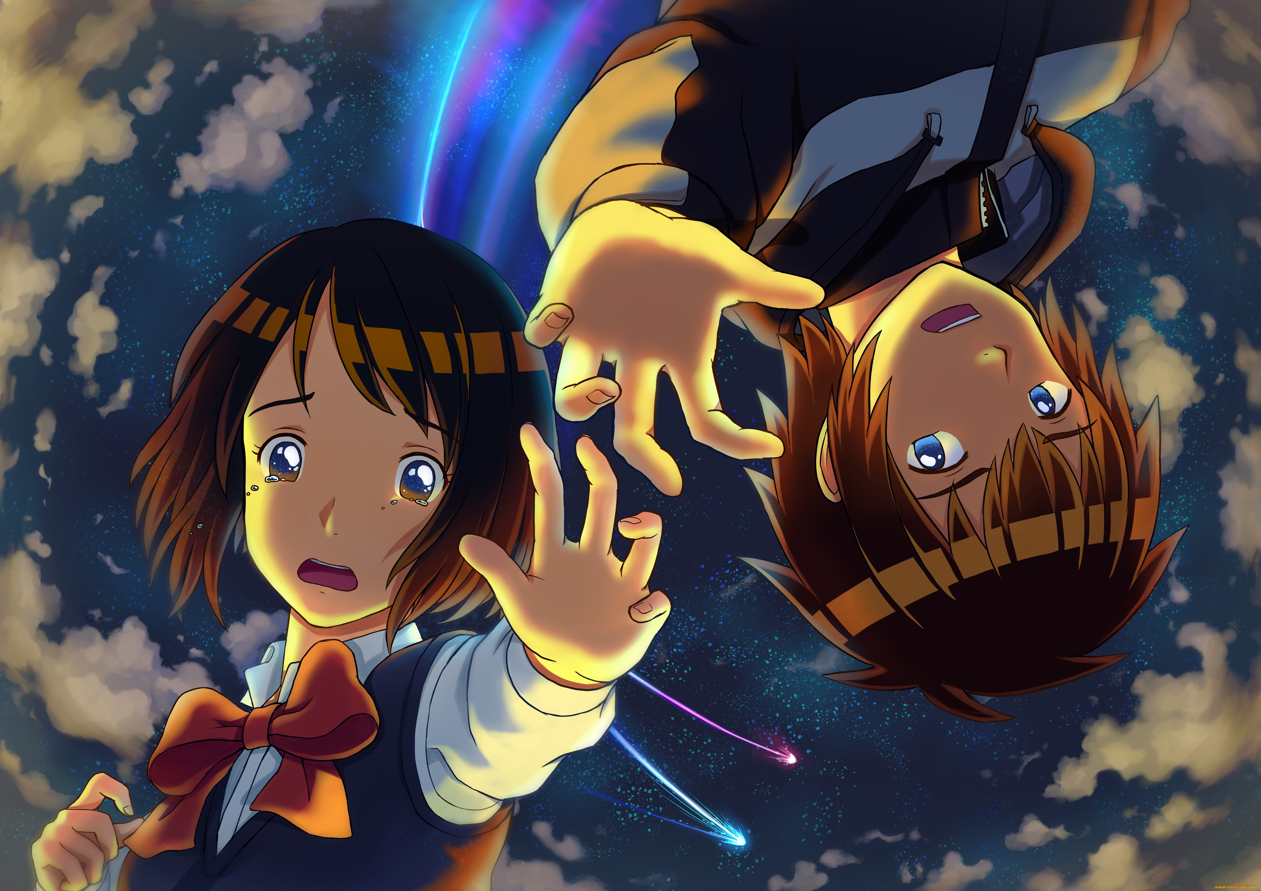 аниме, kimi, no, na, wa, взгляд, девушка, фон, парень