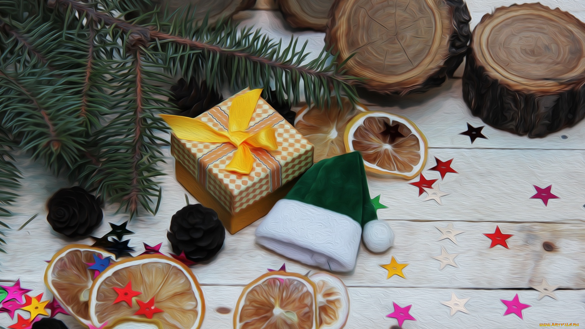 праздничные, 3д, графика, , новый, год, фон, настроение, картинка, ель, шишки