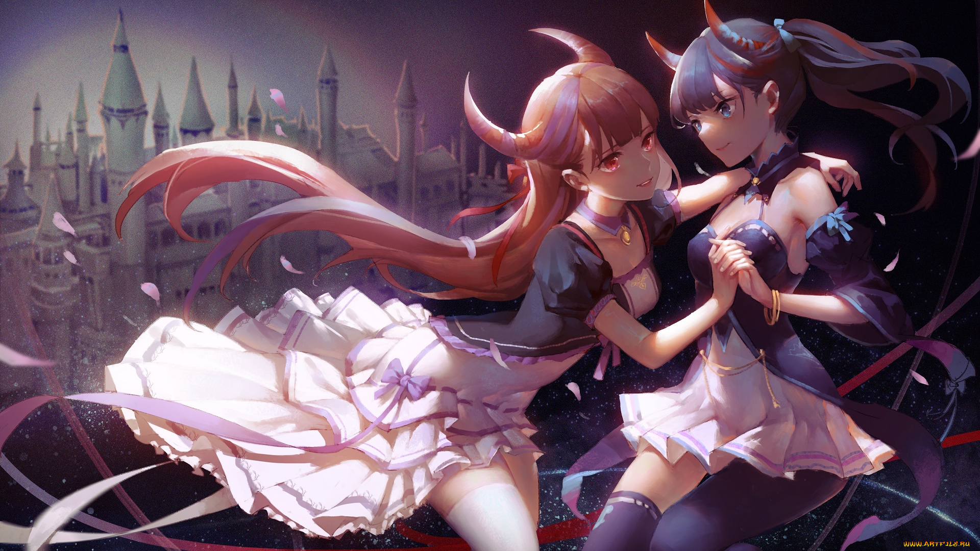 аниме, ангелы, , демоны, matatabi, haru, original, 2girls