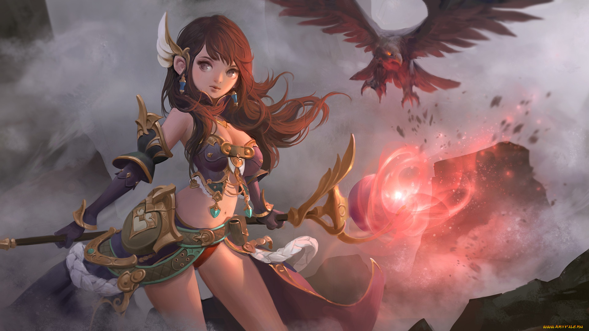 аниме, магия, , колдовство, , halloween, choi, keun, hoon, посох, маг, арт, фэнтези, lineage, red, knights