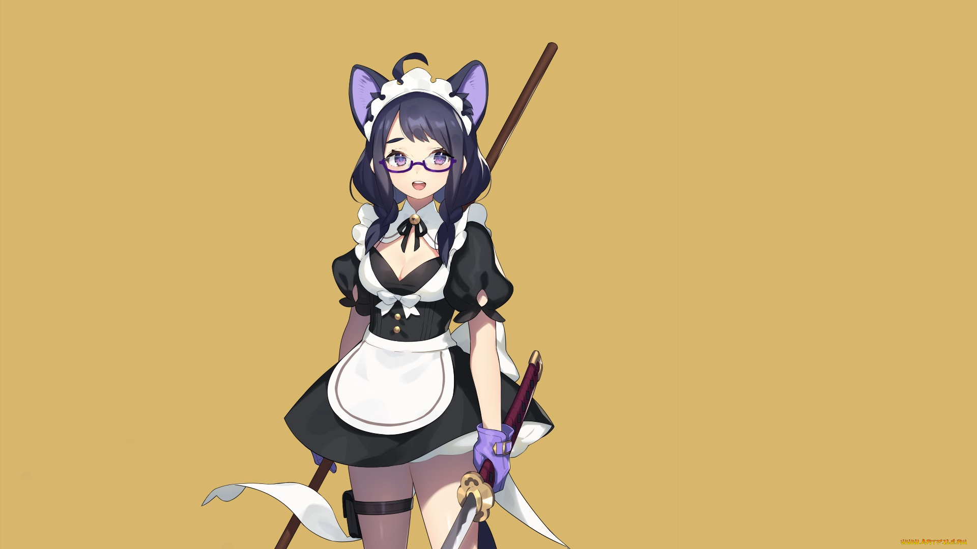 аниме, животные, , существа, девушка, взгляд, фон