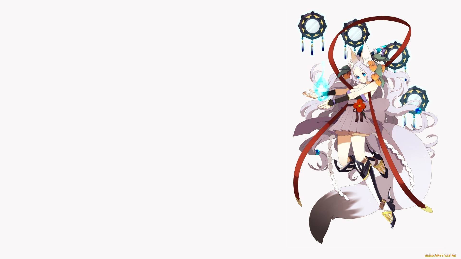 аниме, животные, , существа, фон, девушка, взгляд