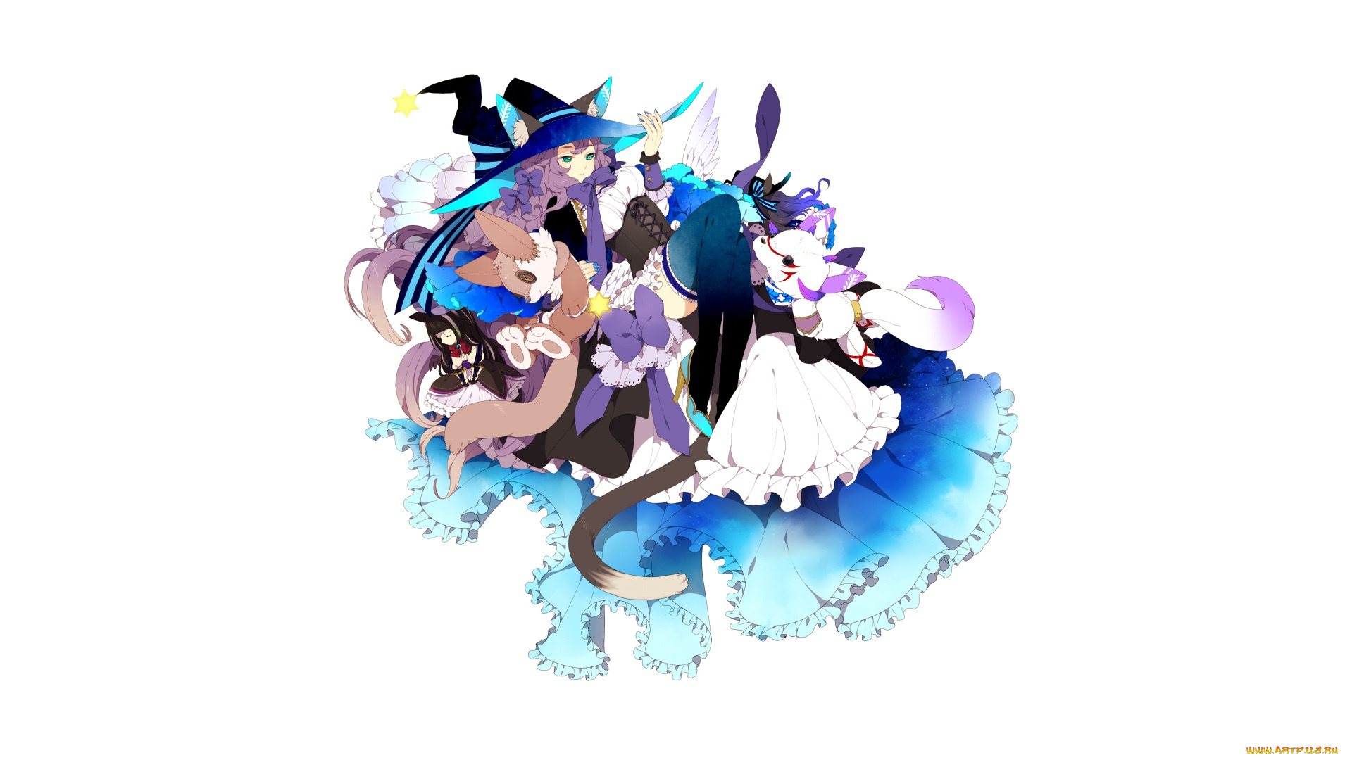 аниме, животные, , существа, фон, взгляд, девушка