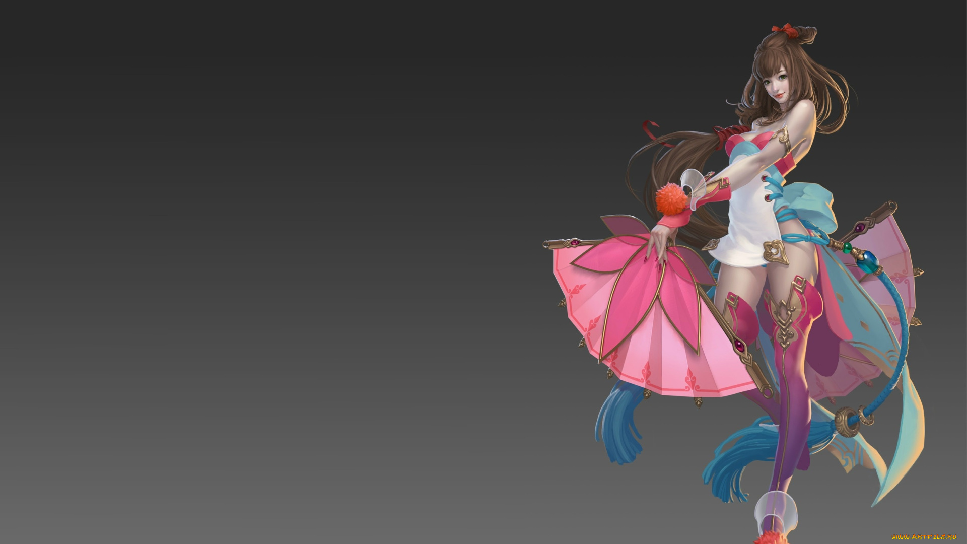 фэнтези, девушки, арт, веер, игра, дизайн, девушка, костюм