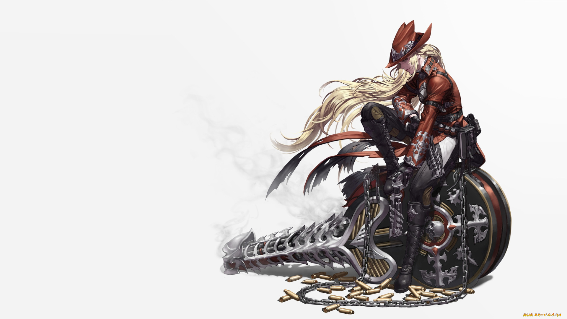 фэнтези, девушки, o, gok, gunner, рок, цепь, арт, пуля, гитара, череп