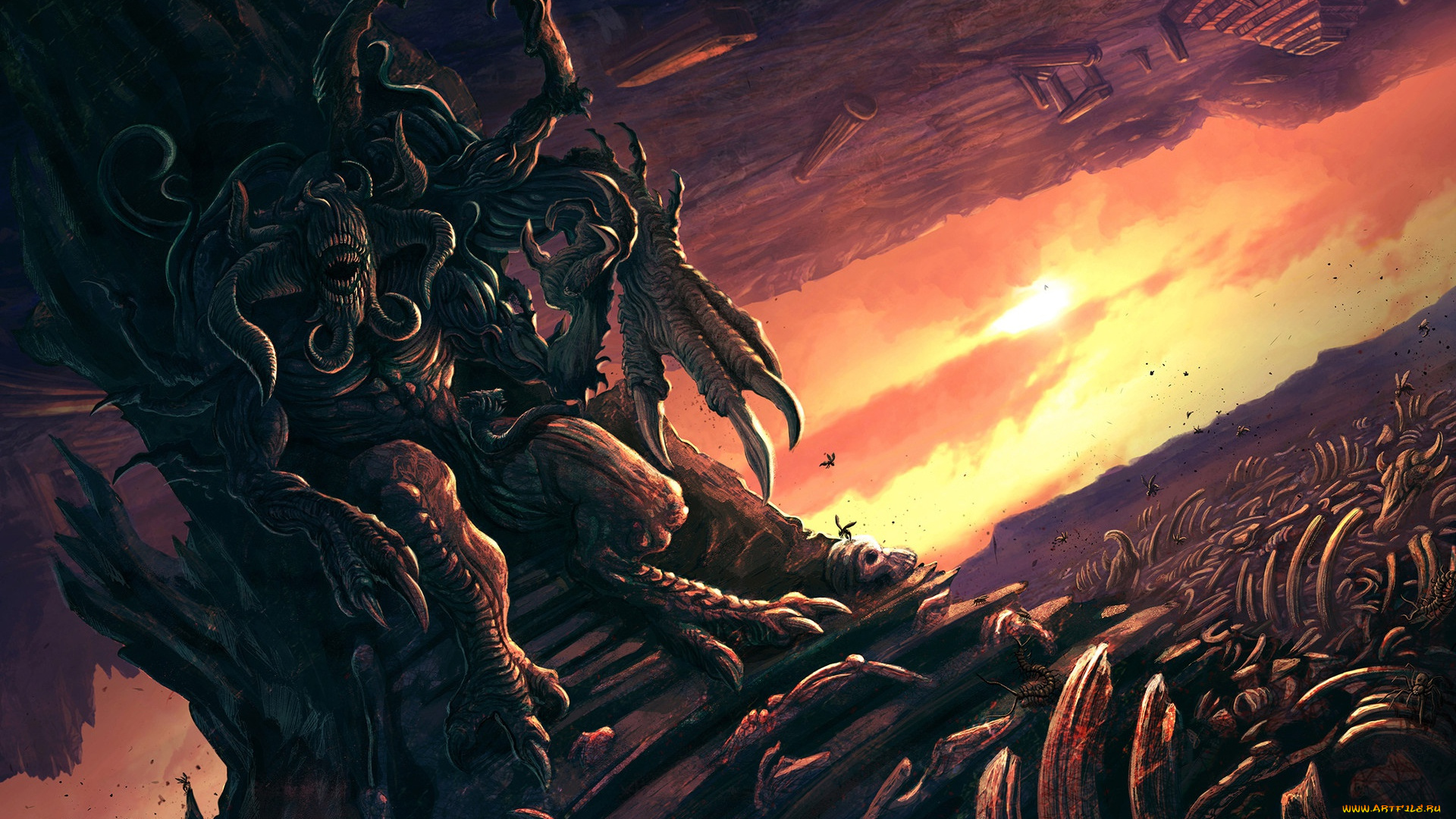 фэнтези, существа, монстр, demon, illustration, фантастика, демон, кости