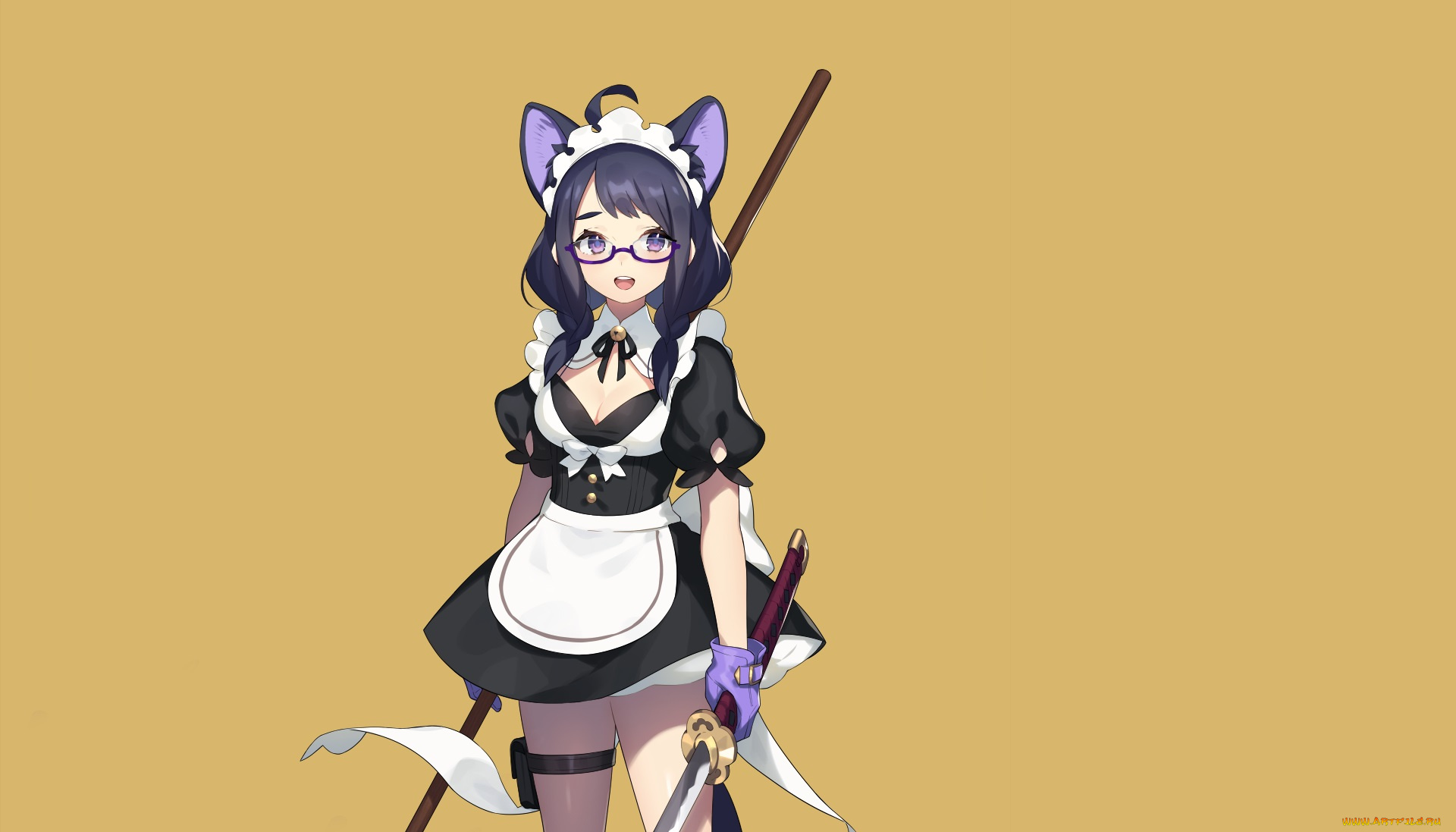 аниме, животные, , существа, девушка, взгляд, фон