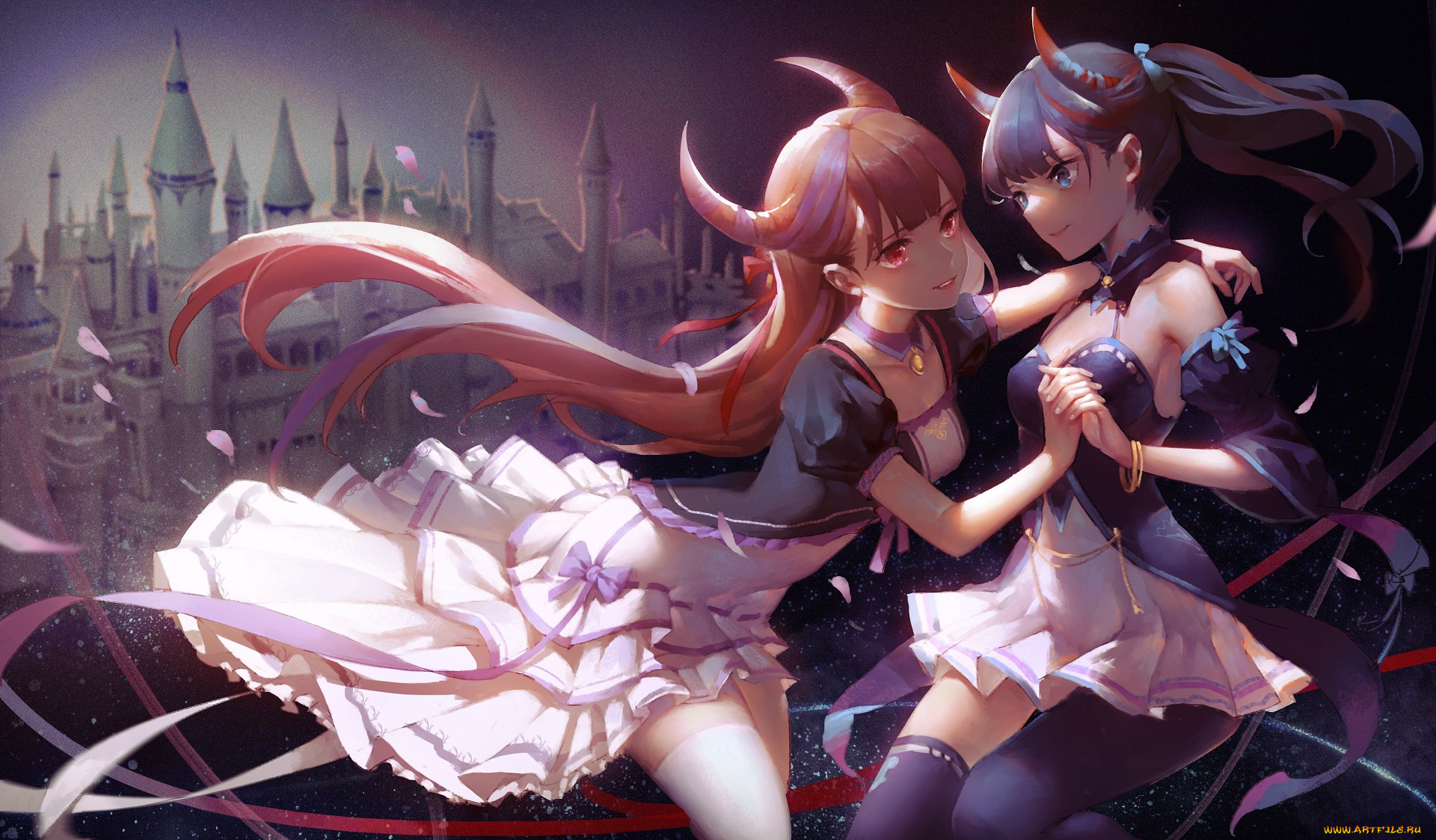 аниме, ангелы, , демоны, matatabi, haru, original, 2girls