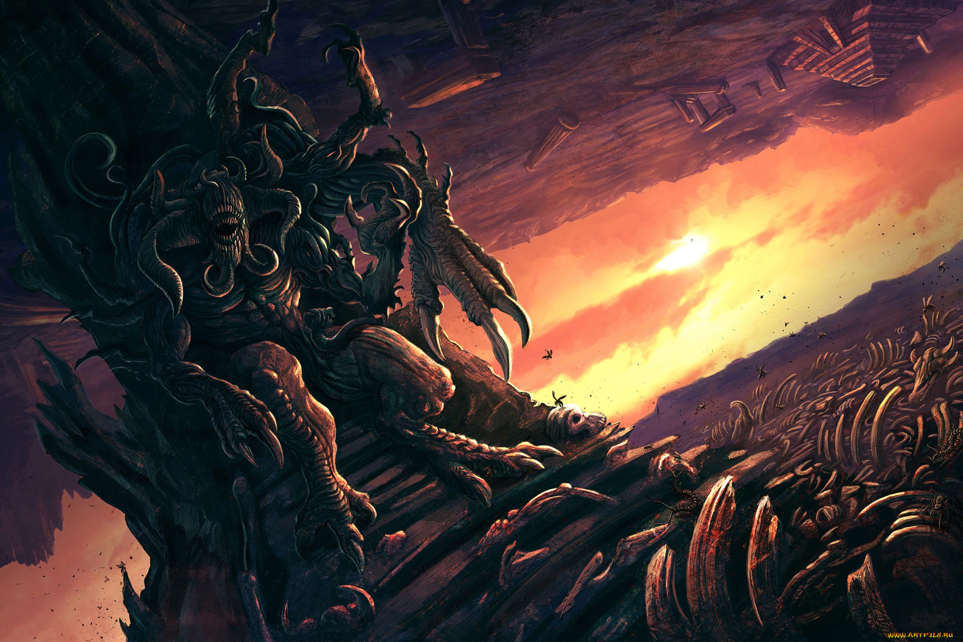 фэнтези, существа, монстр, demon, illustration, фантастика, демон, кости