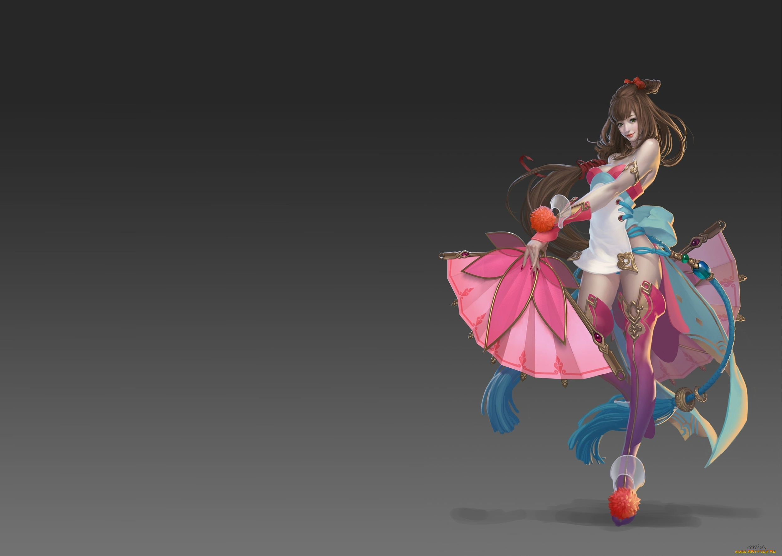 фэнтези, девушки, арт, веер, игра, дизайн, девушка, костюм