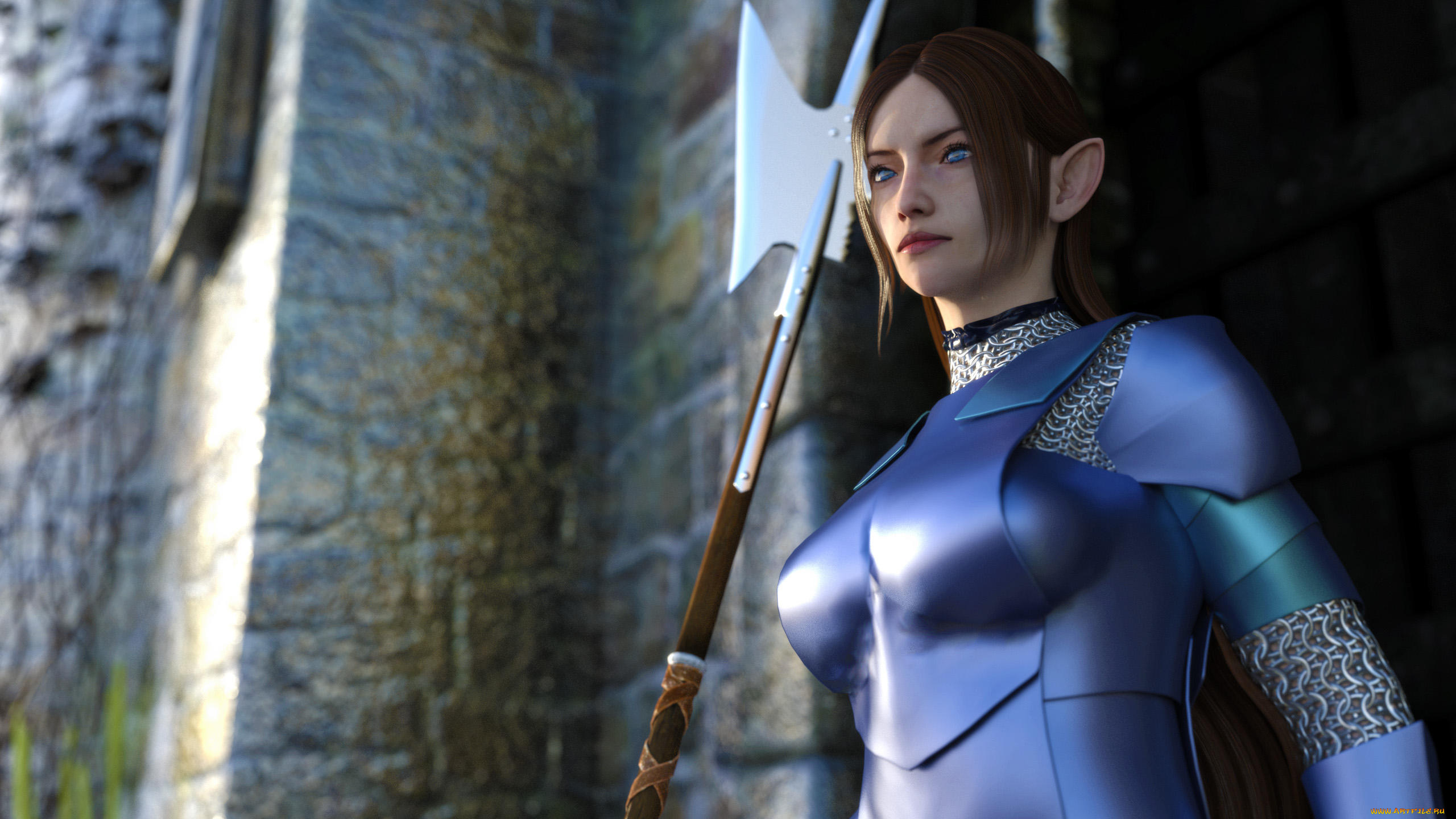 3д, графика, эльфы, , elves, взгляд, фон, эльфийка